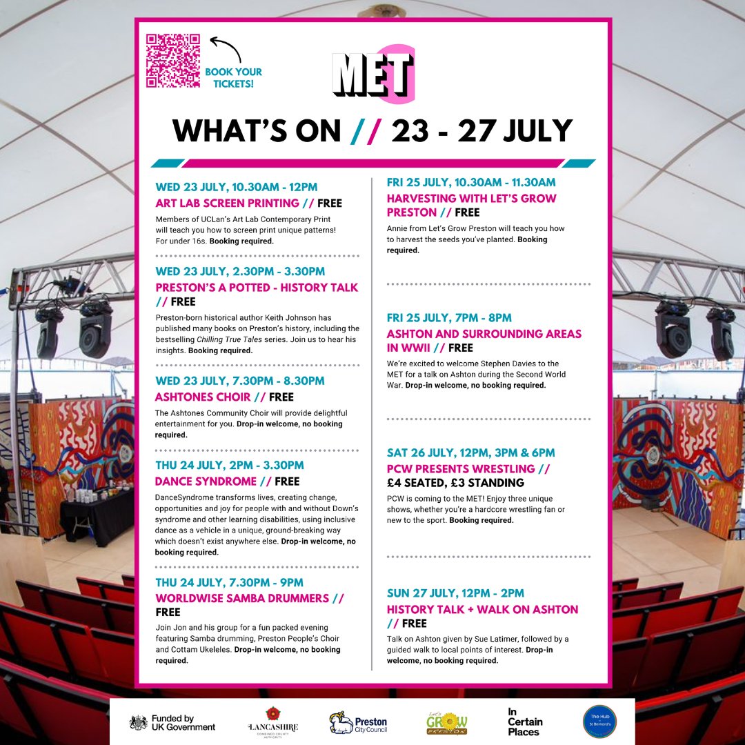 visitpreston's tweet image. πͺ Itβs week three of The Mobile Event Tent (MET) bringing a jam packed week of entertainment at the new location of St Bernards Larches and Savick Community Hub.
π Book now: pulse.ly/a2uvebsnv0
#UKSPF