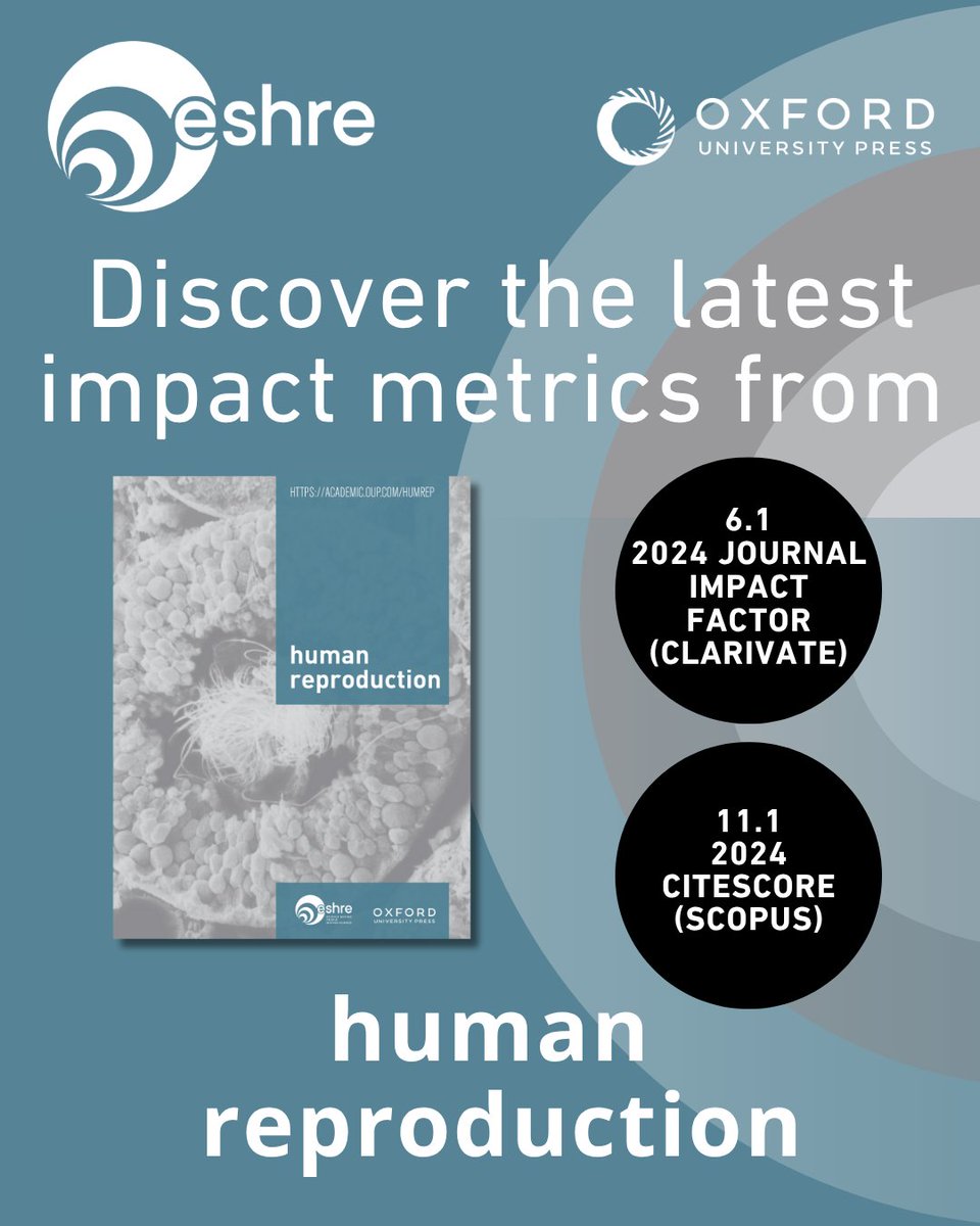 ESHRE's tweet image. 💥ESHRE Journals continue to hold 3 of the top 10 spots in the field following the latest Impact Factors! Human Reproduction ESHRE’s flagship journal has an Impact Factor of 6.1 🎉Keeping 4th place in the Reproductive Biology category &amp;amp; 7th in Obstetrics &amp;amp; Gynaecology.#ESHRE #OUP