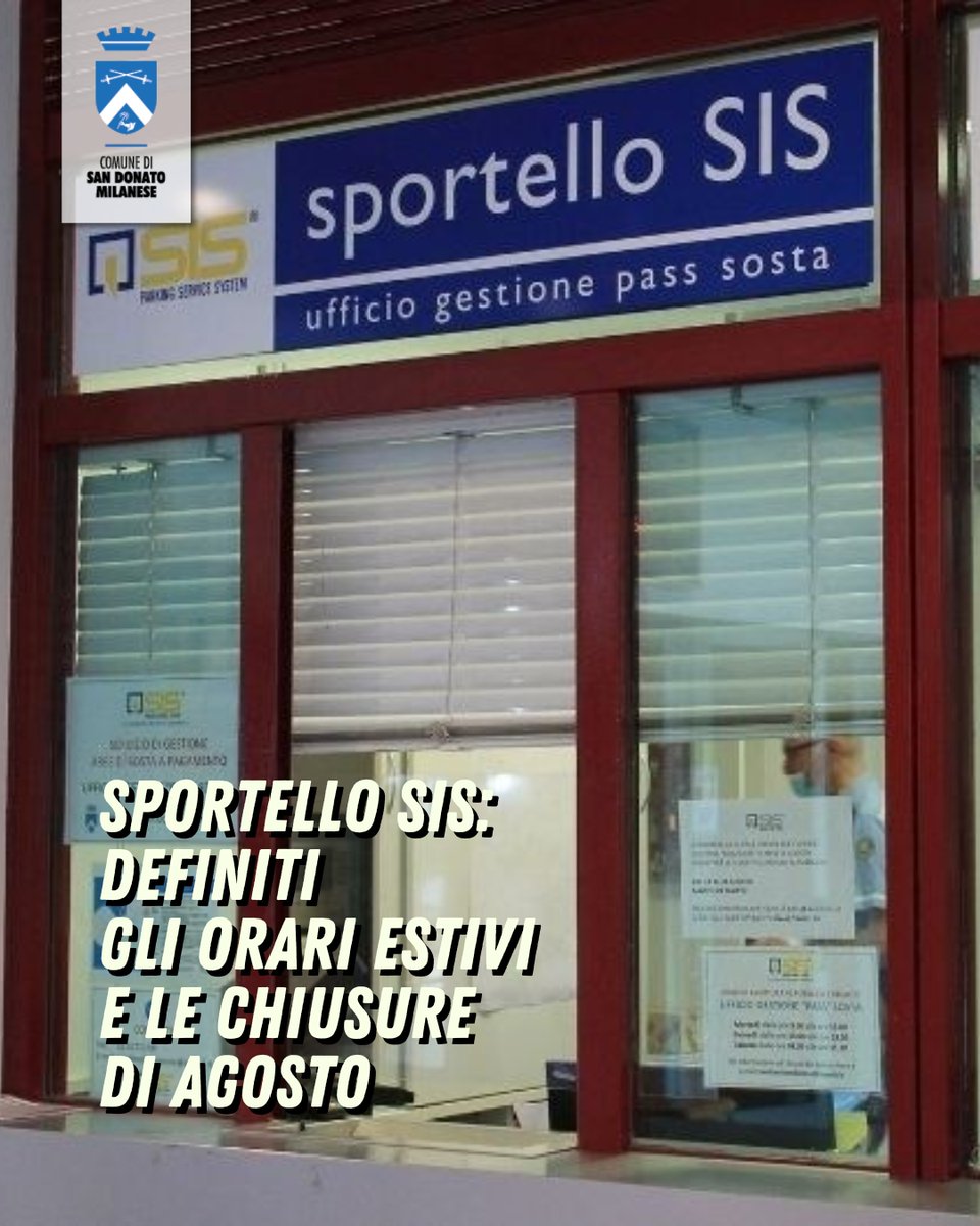 🅿️ | #PARCHEGGI
Da settimana prossima sono previste chiusure e variazioni agli orari di apertura dello #sportello SIS di #SanDonato.
➡️ Info: 
comune.sandonatomilanese.mi.it/novita/avvisi/…