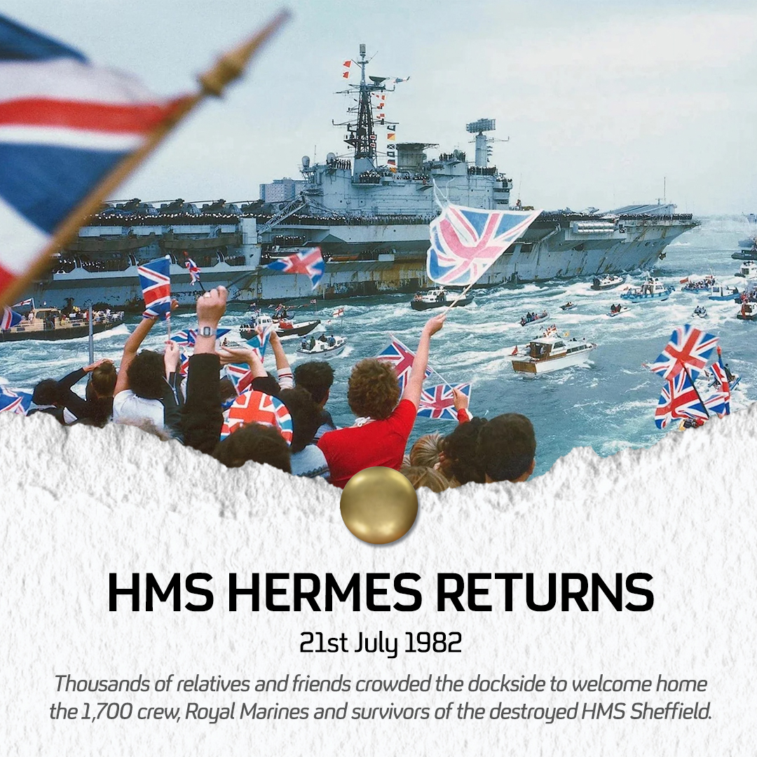 VeteransFdn's tweet image. HMS Hermes returns to massive celebrations following the Falklands Conflict on this day in 1982.
During the war, Britain suffered 258 killed and 777 wounded. 🌺