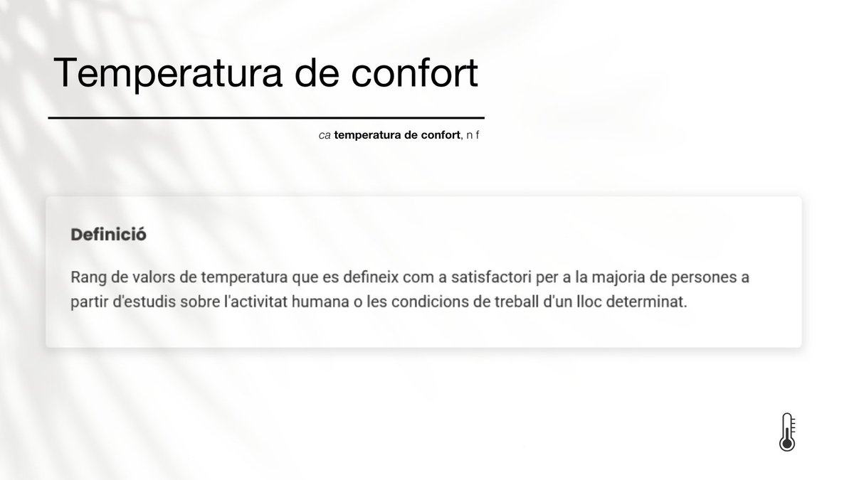 🌬️ Cansat de discutir per la temperatura de l’aire condicionat? 

🌡️ No t'hi barallis més! 26 °C (±1) és la temperatura ideal per garantir el confort tèrmic!

ℹ️ icaen.gencat.cat/ca/energia/uso… 

📖<a href="/termcat/">Termcat</a> termcat.cat/ca/diccionaris…