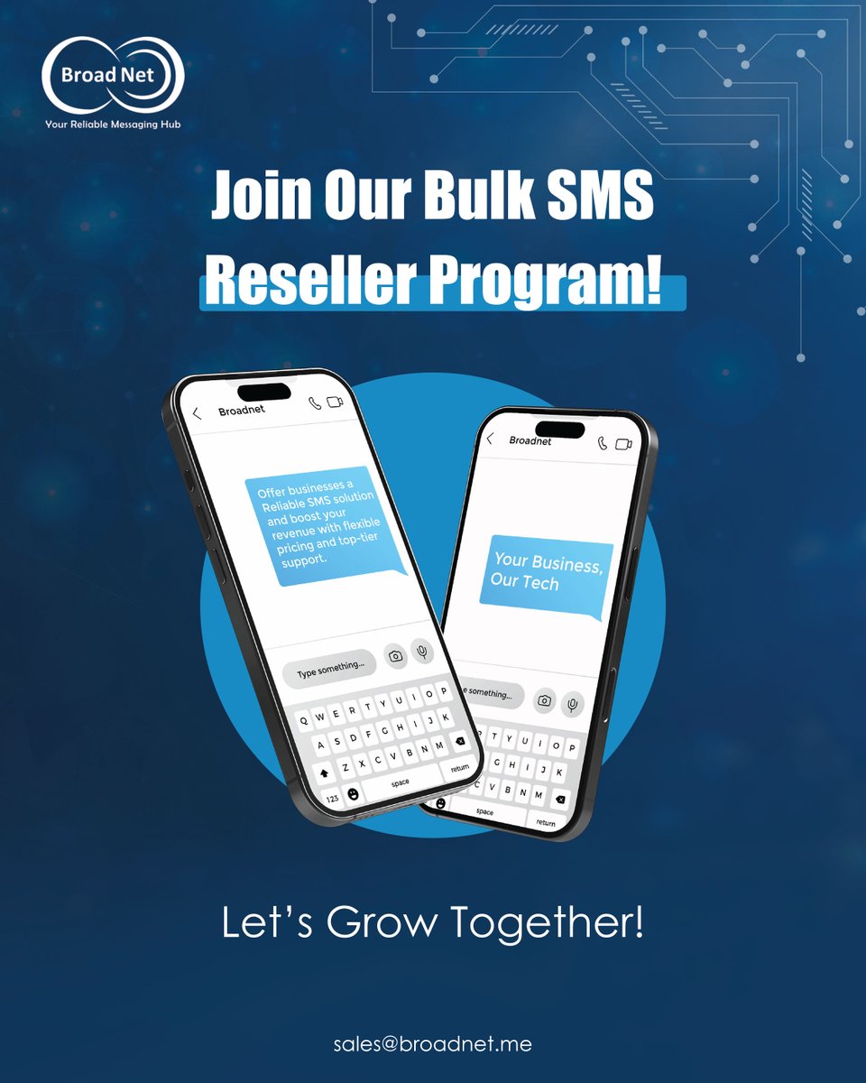 broad_net's tweet image. 🚀 Launch your own SMS business! Become a Bulk SMS Reseller today.
📈 Sell more. Earn more. Grow faster.
📩 sales@broadnet.me | broadnet.me 

#SMSReseller #BusinessGrowth #BroadNet