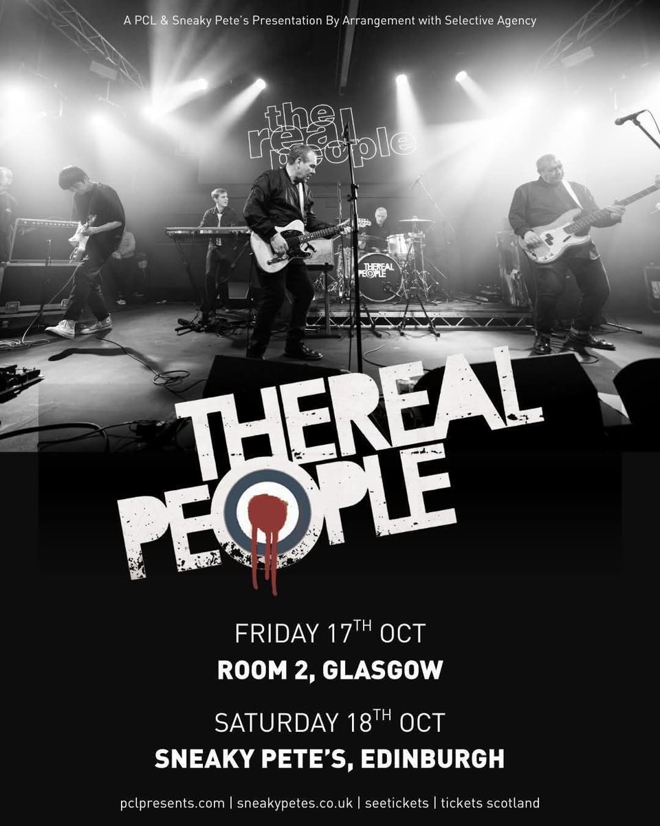The Real People (@realpeopleband) on Twitter photo #TheRealPeople
Friday 17th October
<a href="/room2glasgow/">Room 2 Glasgow</a> #Glasgow
Saturday 18th October
<a href="/sneakypetesclub/">Sneaky Pete's</a> #edinburgh
Limited Tickets Available
seetickets.com/tour/the-real-… #TheRealPeople
Friday 17th October
<a href="/room2glasgow/">Room 2 Glasgow</a> #Glasgow
Saturday 18th October
<a href="/sneakypetesclub/">Sneaky Pete's</a> #edinburgh
Limited Tickets Available
seetickets.com/tour/the-real-…