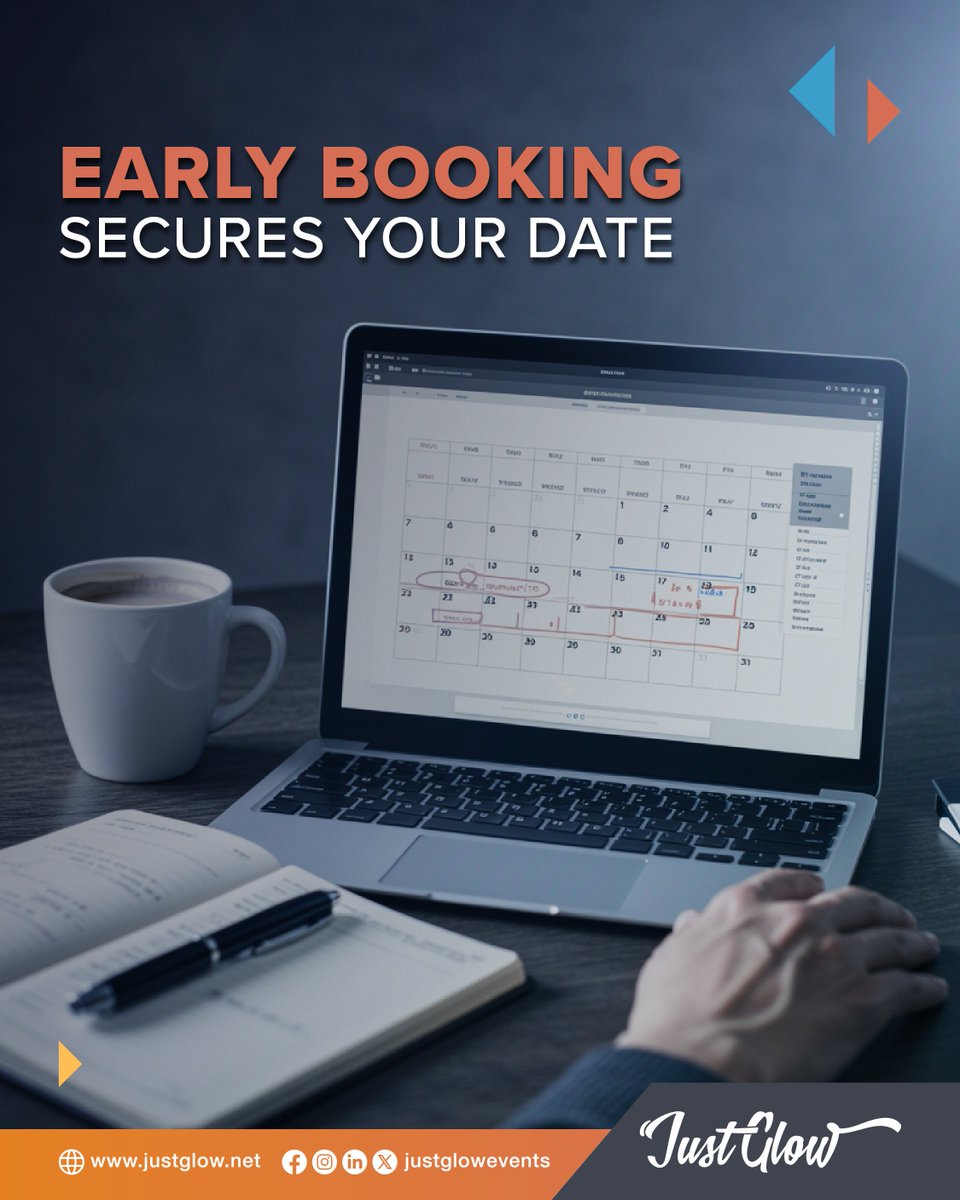Justglowevents's tweet image. 🎯 Guarantee the ideal timing for your corporate event by booking early. Just Glow Events offers customized solutions designed to meet your unique business needs. Don’t wait, reserve your spot now to avoid last-minute challenges.

#JustGlowEvents #EventBooking #CorporatePlanning