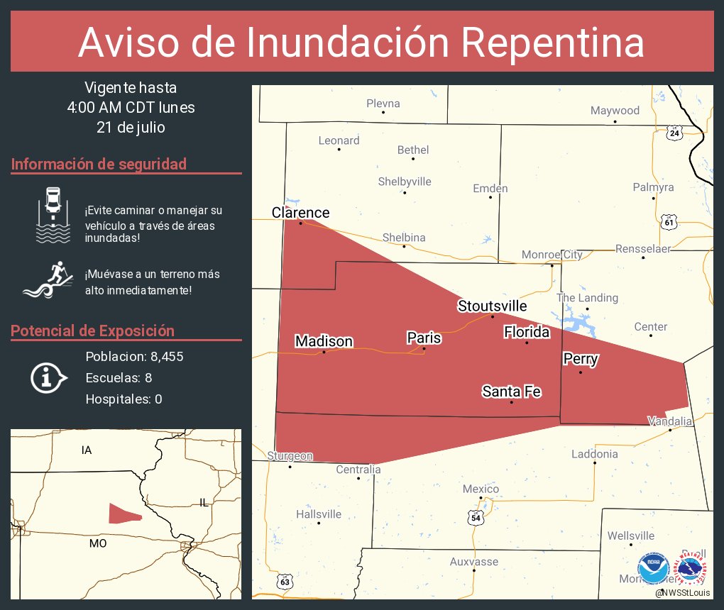 NWSStLouis's tweet image. Aviso de Inundación Repentina continúa Paris MO, Clarence MO, Perry MO hasta las 4:00 AM CDT