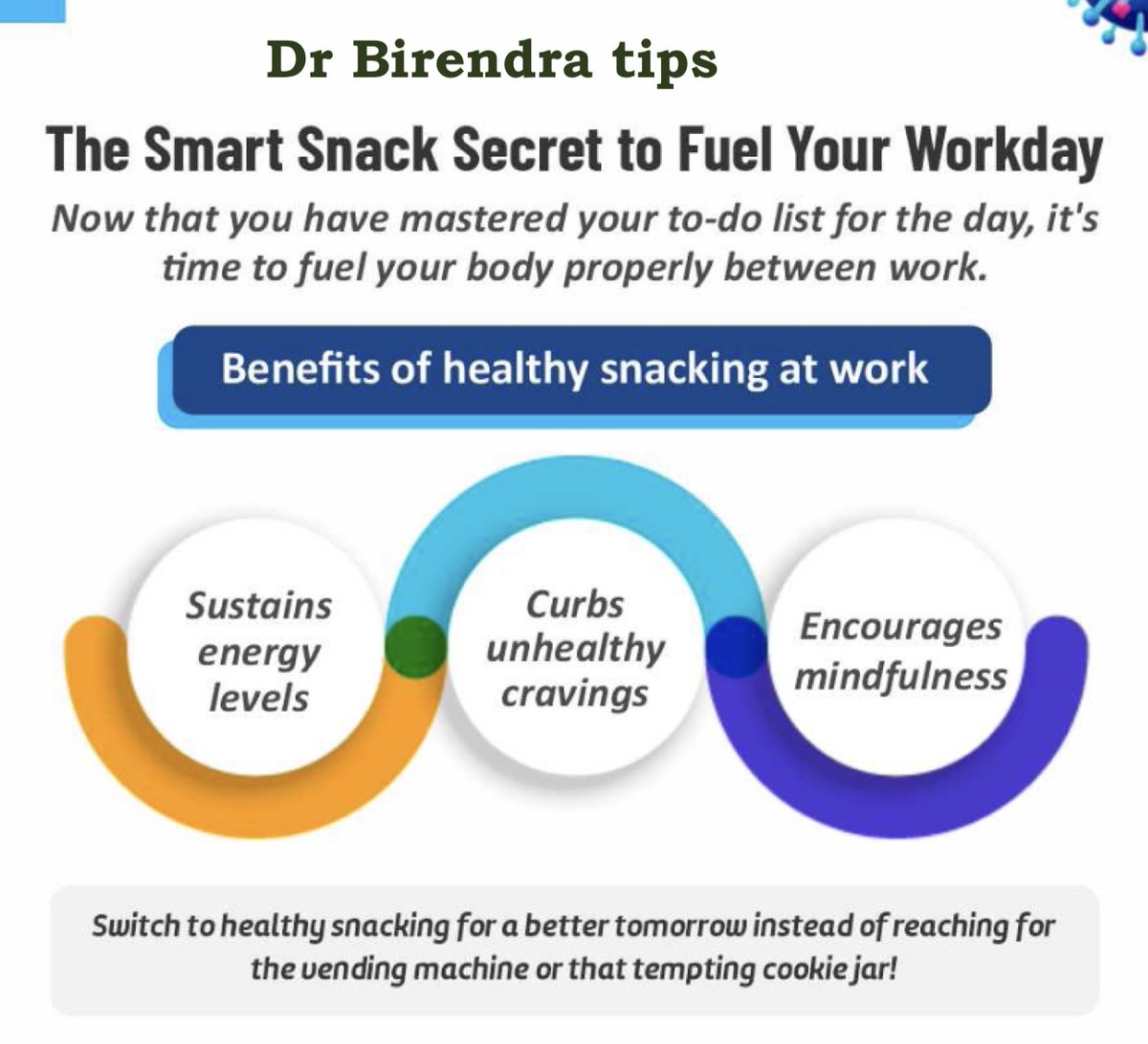 The smart snack secret to fuel your workday. 

Benefit of healthy snacking at work. 

My tips 👇🏻