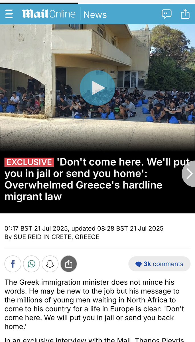 Αυτή είναι η σωστή πολιτική! Εύγε <a href="/thanosplevris/">Θάνος Πλεύρης</a> dailymail.co.uk/news/article-1… η Ελλάδα γίνεται παράδειγμα προς μίμηση για την μεταναστευτική της πολιτική για όσους έχουν μυαλό