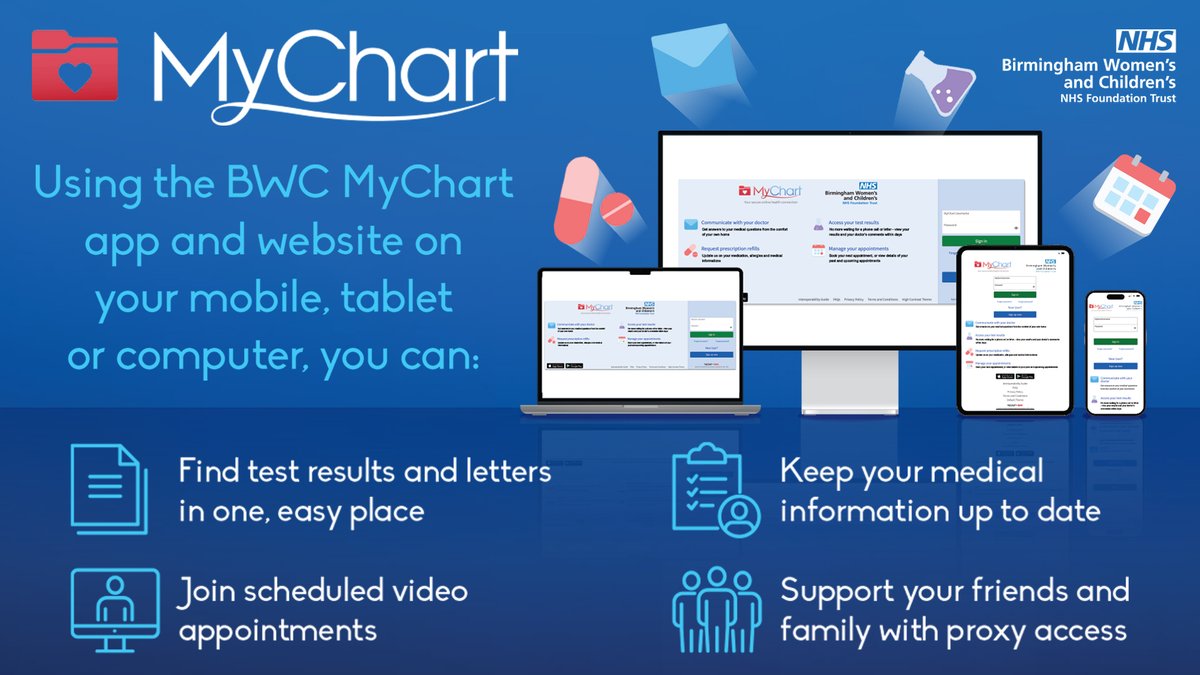 On our MyChart BWC app, you can:

➡️Communicate with your healthcare team
➡️Attend video appointments
➡️View test results and more

Find out more on our website: orlo.uk/YJuFW