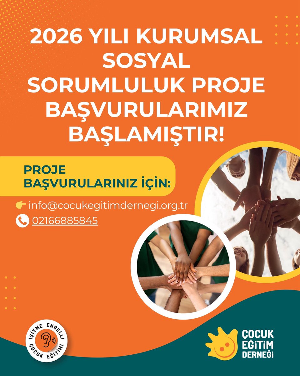 Toplumda fark yaratmak isteyen tüm kurum ve kuruluşları, birlikte daha kapsayıcı, daha duyarlı ve daha sürdürülebilir projelere imza atmak üzere başvuruya davet ediyoruz. 

📧 info@cocukegitimdernegi.org.tr
📞 0216 688 58 45

#ÇocuklarİçinBirlikte #SosyalSorumluluk