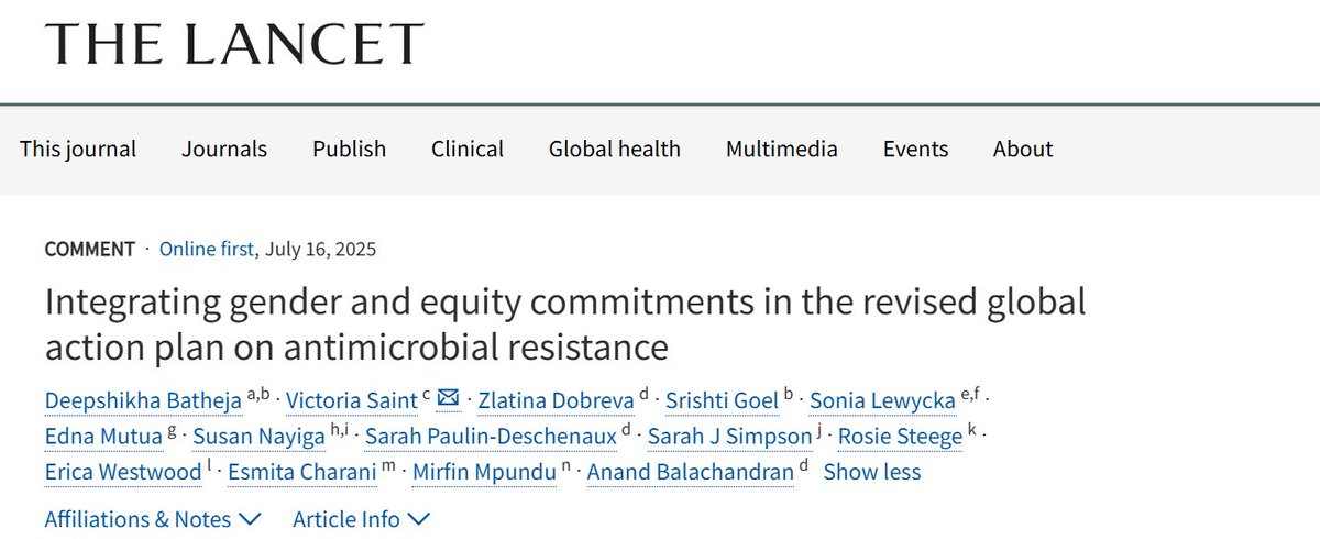 ICARS_global's tweet image. 📚 Today’s #MondayRead is a newly published comment in @TheLancet, ‘Integrating gender and equity commitments in the revised global action plan on antimicrobial resistance’.
Read more ➡️ bit.ly/4nWEueM
#GlobalHealth #OneHealth #PublicHealth #HealthPolicy…