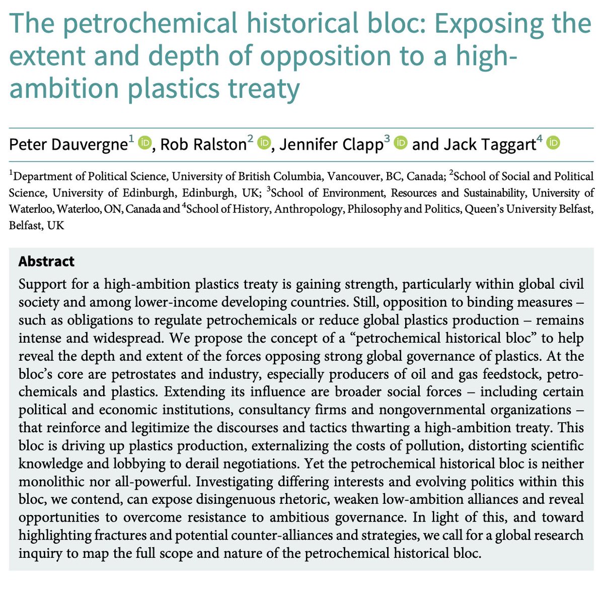 CambridgePrisms's tweet image. Dive into the complexities of the petrochemical historical bloc and the opposition to a high-ambition plastics treaty in this #CPPlastics Letter to the Editor from @PeterDauvergne et al.
➡️bit.ly/4lXB0qC
#Plastics #Environment #Sustainability
