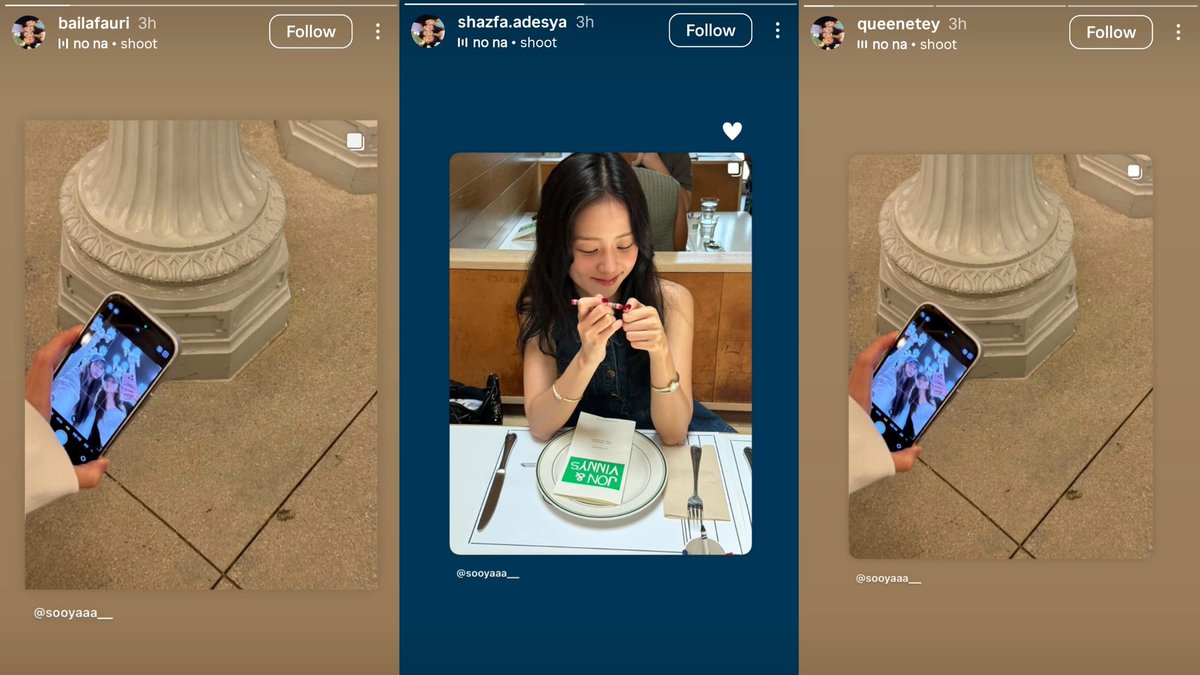 #JISOO used Indonesian girl group no na's song "shoot" in her Instagram post. 

- no na members Esther, Baila and Shaz added Jisoo's post to their stories. Also Esther and Baila liked the post.