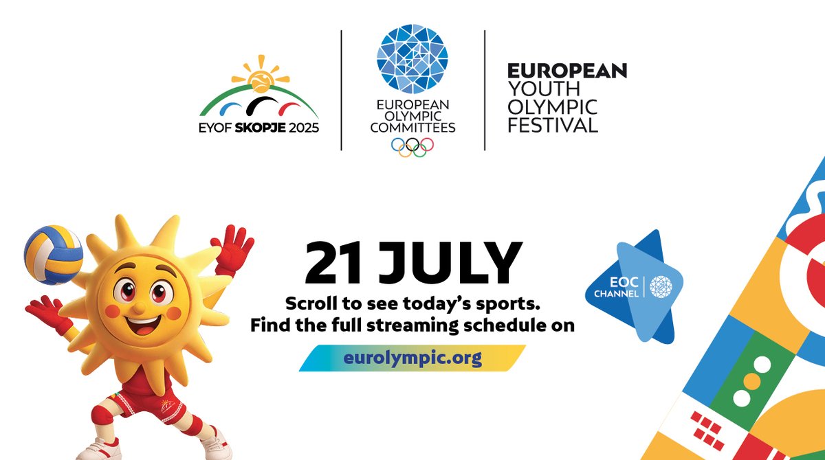 The_EOC's tweet photo. 🌟Day 1 of #EYOFSkopje2025 has officially begun!

A week of unforgettable moments starts!

Among today’s sports: Volleyball and more!

📺 Watch all competitions LIVE and on-demand on👇:

#EOCTV Channel: https://t.co/AaI4zErNve

🌐 Full streaming schedule: https://t.co/2hJSwSKHUQ https://t.co/Clv4vCRkuV