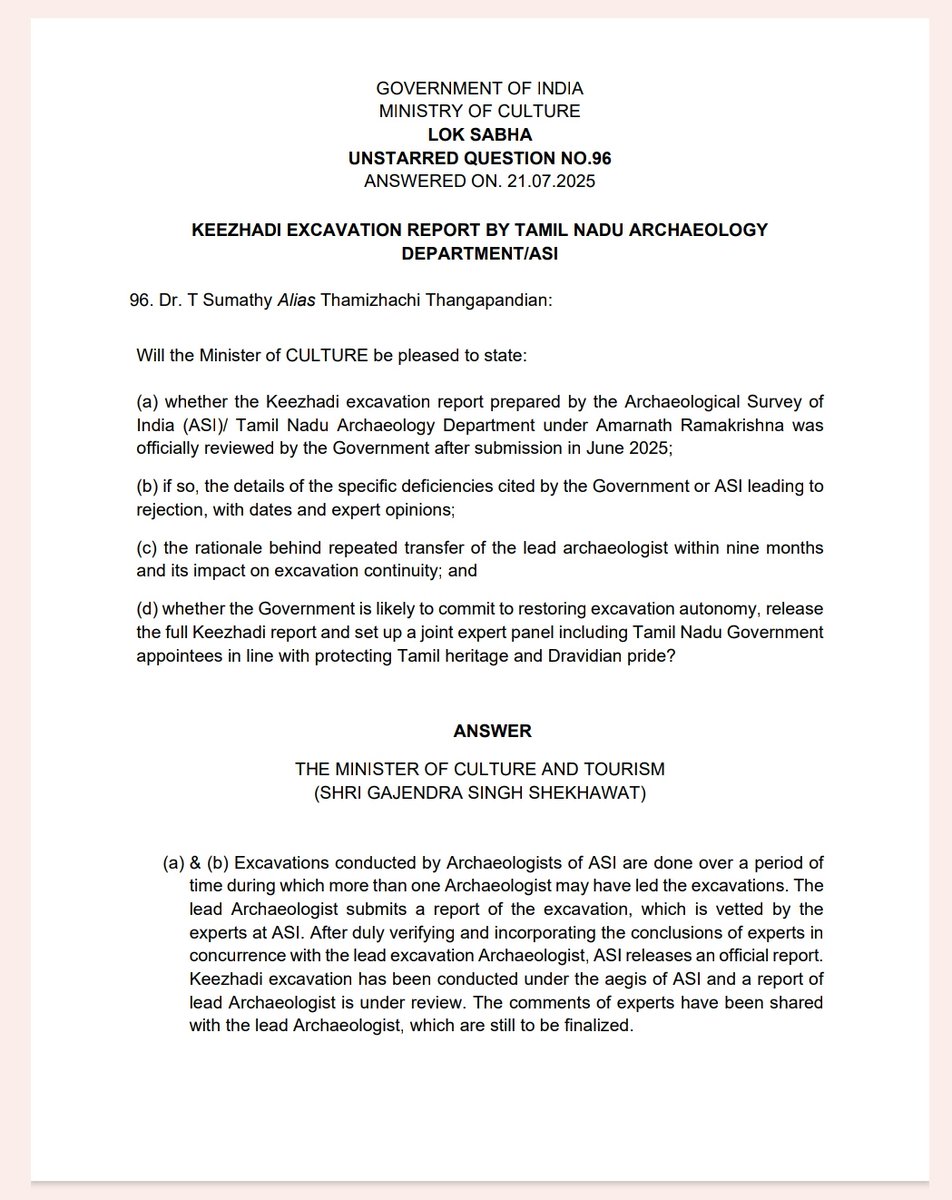 YOGESHWARANVT1's tweet image. Parliament :
“கீழடி” அமர்நாத் ராமகிருஷ்ணன் ஏன் மாற்றம்! - மத்திய அரசு
தொல்லியல் ஆய்வாளர் அமர்நாத் ராமகிருஷ்ணன் மாற்றம் என்பது நிர்வாகம் சார்ந்தது என மக்களவையில் விளக்கம்.மேலும், கீழடி ஆய்வு அறிக்கையை நிராகரிக்கவில்லை என மத்திய கலாச்சார அமைச்சகம் கூறியுள்ளது. @ThamizhachiTh