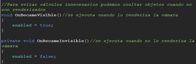 ElenaImagineer's tweet image. #Unitytips ⇩⇩⇩ 🤓

Un tip muy bueno para mejorar optimización🤯🔥

OnBecameVisible() y OnBecameInvisible() -&amp;gt; Podéis meter dentro de cada método el código que necesitéis en cada caso

#gamedev #indiedev