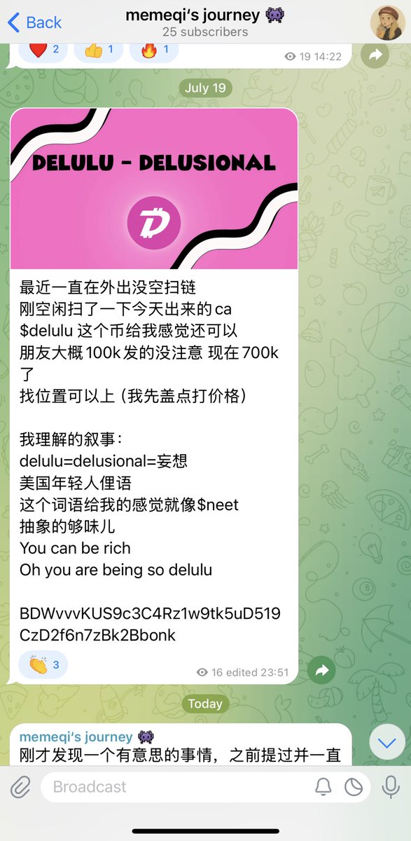 memeqinb's tweet image. $delulu
do not fade it
this is the $10m coin (at least)
community/narrative/chart
ok they would say you’re not delusional enough memeqi.
4x plus from tg call
what a delusional day :)
BDWvvvKUS9c3C4Rz1w9tk5uD519CzD2f6n7zBk2Bbonk