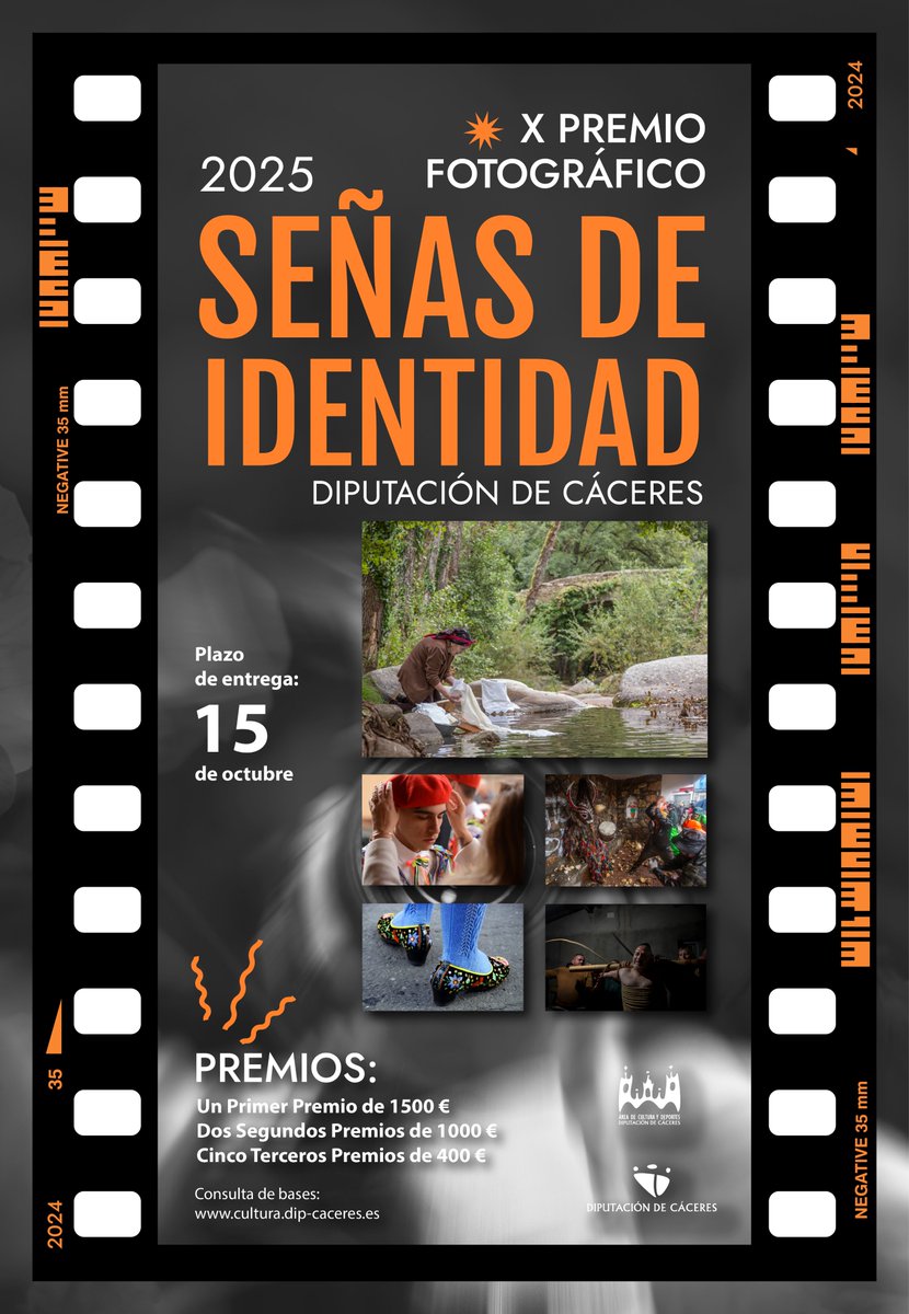 📸 ¡Participa en el X Premio Fotográfico “Señas de Identidad”!
🎯 Tema: cultura, tradiciones y vida de la provincia de Cáceres
📅 Hasta el 15 de octubre
🎁 Premios hasta 1.500 €
📬 Envío a: premiofotografia@dip-caceres.es
📝 Bases: cultura.dip-caceres.es
#SeñasDeIdentidad
