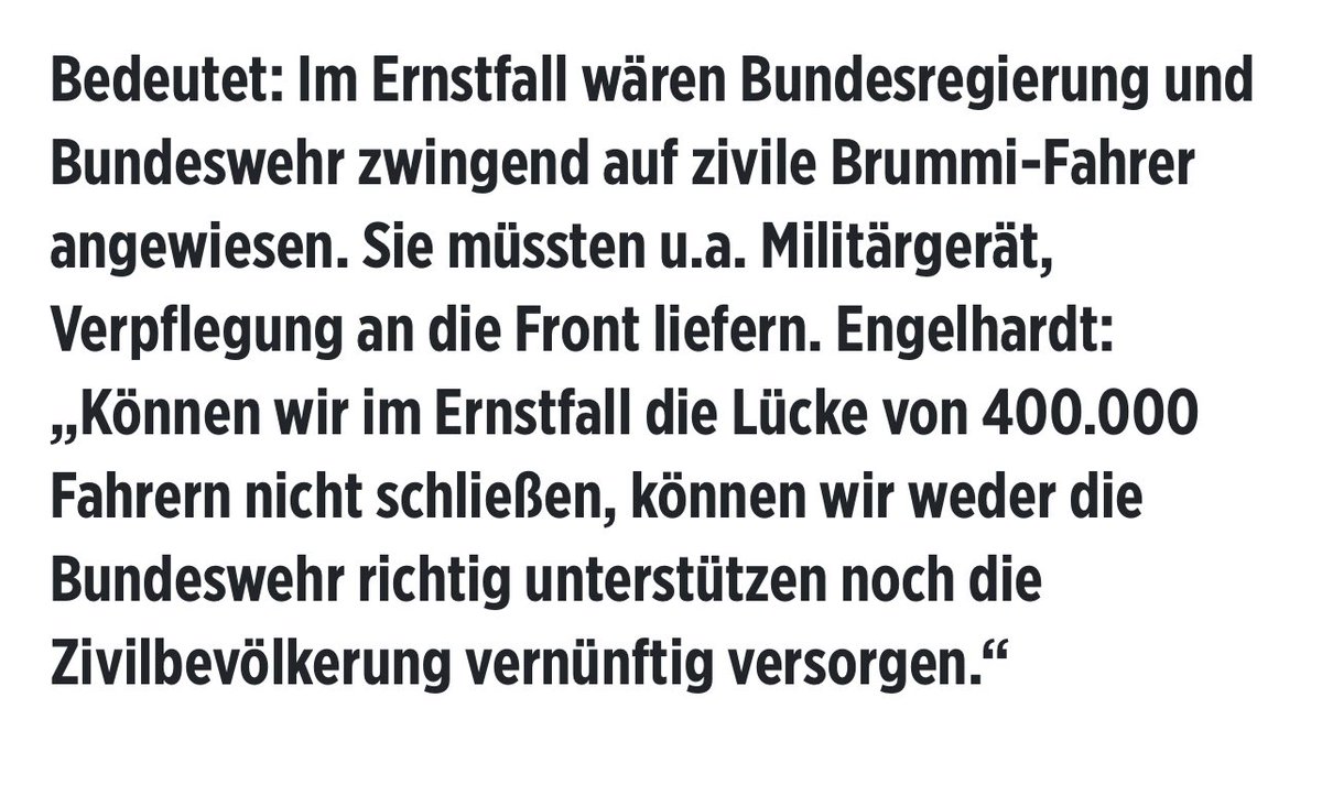 Grnfink2's tweet image. Ein Fehl an LKW-Fahrern könnte die Einsatzfähigkeit der #Bundeswehr stark herabsetzen, schreibt die @BILD heute.
Link: m.bild.de/politik/inland…