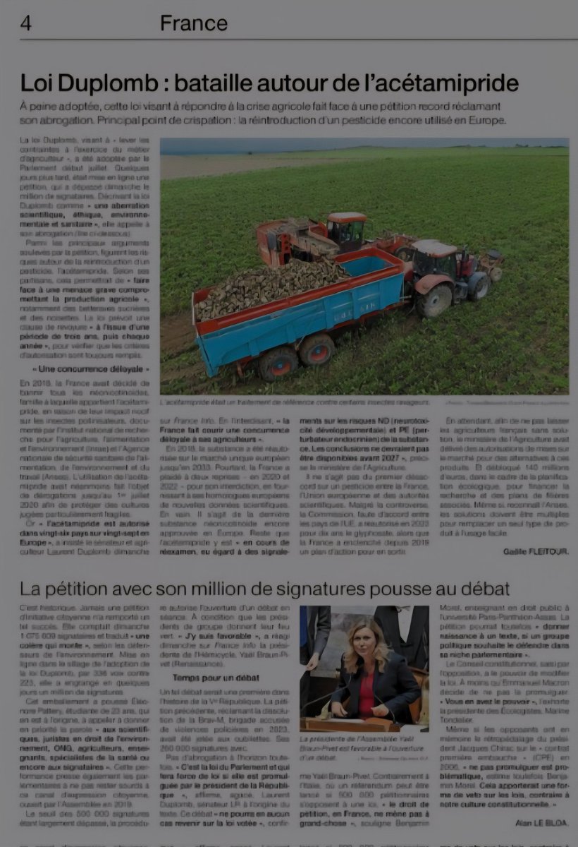 Freddy_Roy's tweet image. Une loi, un pesticide, une pétition… un traitement journalistique, et toujours autant de peine à me forger une opinion. Où est la mise en contexte scientifique ? Les alternatives agronomiques ? Les voix neutres ? Comment comprendre le fond du dossier ?
#LoiDuplomb #acétamipride