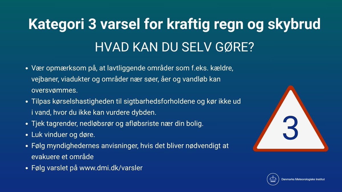 ❗️Det kommende døgn kan der falde store mængder regn på kort tid ❗️⛈️

👉Følg varslet på dmi.dk/varsler

Og find gode råd til hvad du selv kan gøre for at beskytte ejendom og værdier: 
👉dmi.dk/varsler/ekstre…