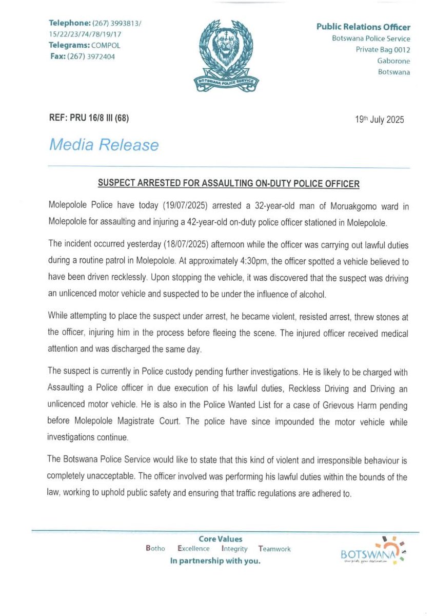 PublicIntrestBW's tweet image. SUSPECT ARRESTED FOR ASSAULTING ON-DUTY POLICE OFFICER