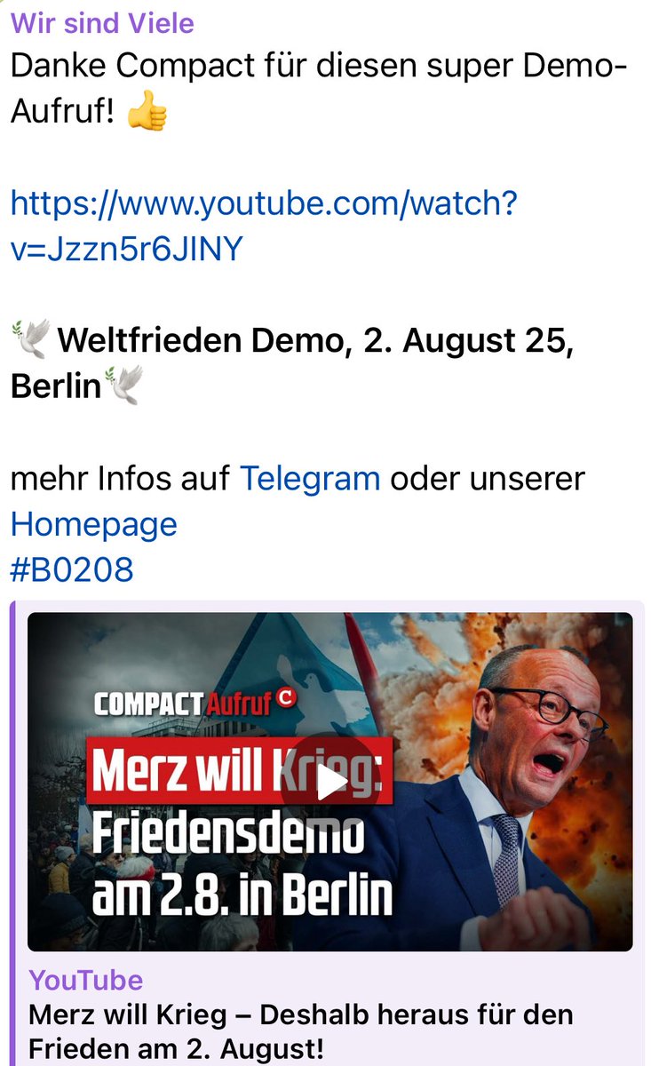 Für den #b0208 mobilisiert nun auch das extrem rechte #COMPACT Magazin zur #Querdenken-Demo nach #Berlin. Die Veranstalter freuen sich über die Unterstützung.