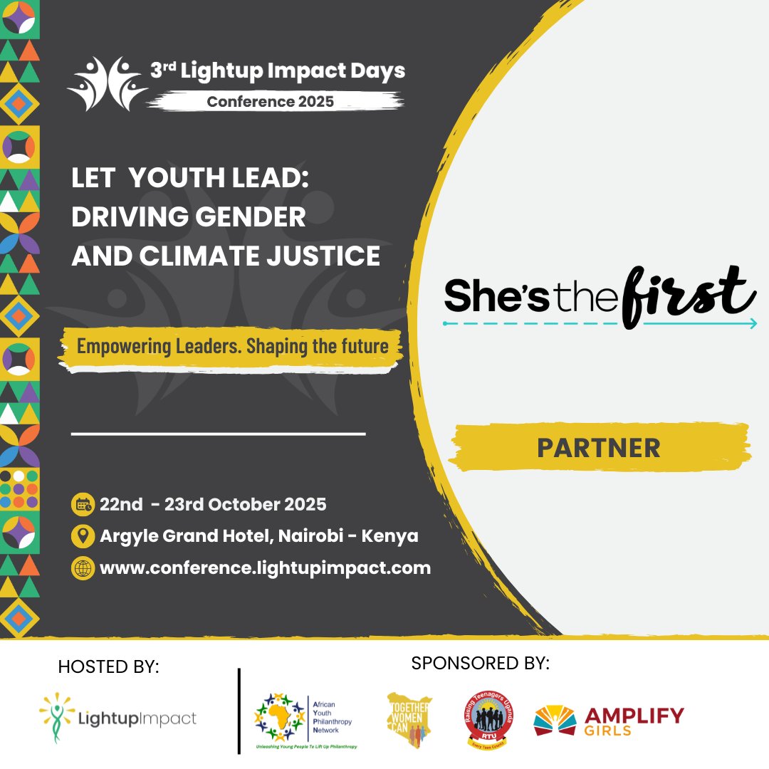 LightupImpact's tweet image. We're thrilled to spotlight @shesthefirst as a partner for the #LightupImpactDays2025 Conference
@EmmaMogaka, Training Manager at @shesthefirst, will be a one of our speakers
Date: 22–23 October 2025
Argyle Grand Hotel, Nairobi
Early Bird Tickets: conference.lightupimpact.com