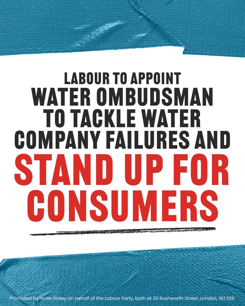 UKLabour's tweet image. We are creating a new Water Ombudsman to help to tackle water company failures and stand up for consumers.