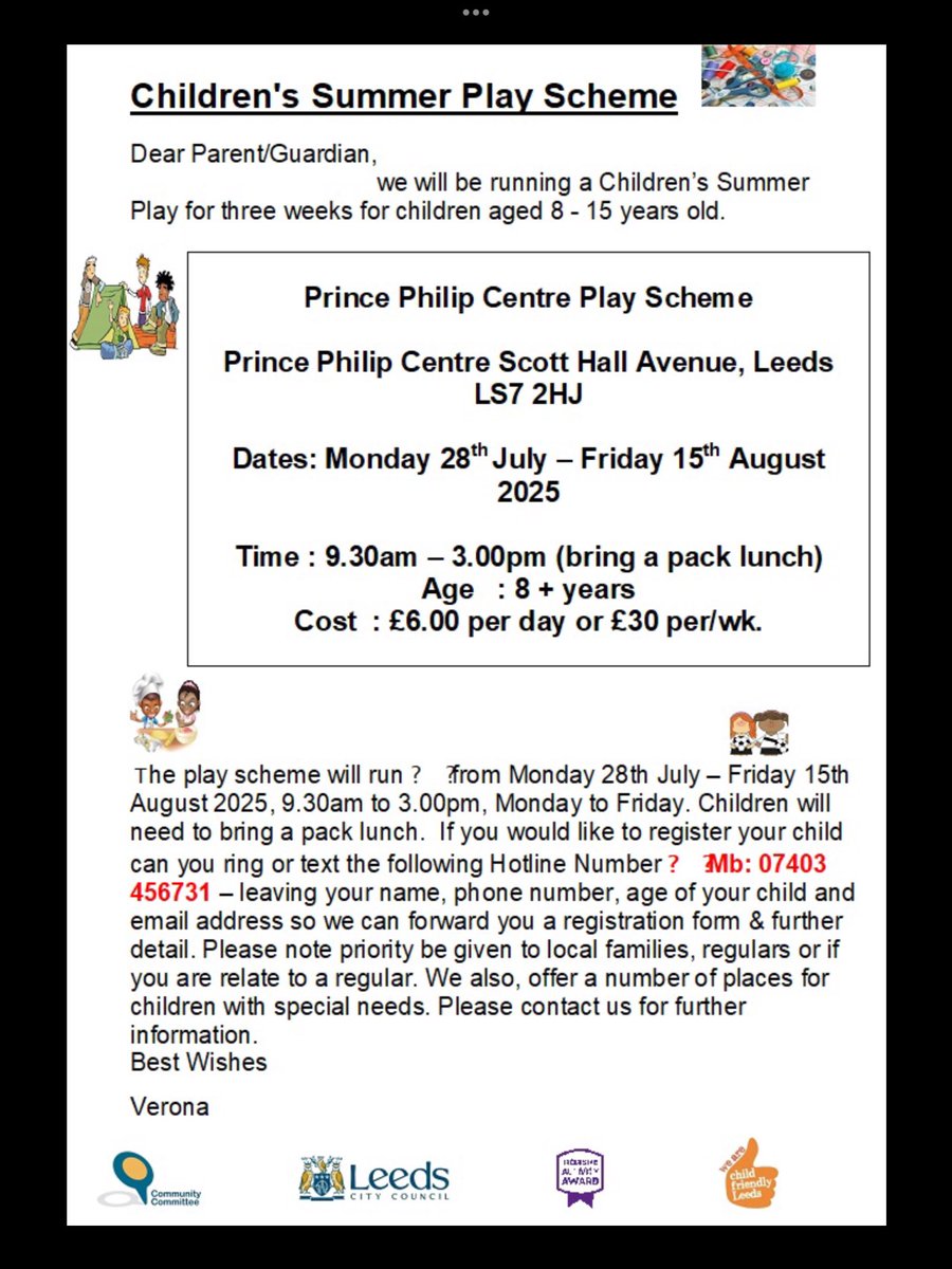 Cllr Jane Dowson (@cllrjanedowson) on Twitter photo Prince Phillip Summer Holiday Play scheme is open for registration, part funded by the Councils Inner North Community Committee. <a href="/ChapelAToday/">Chapel A Today</a> <a href="/Child_Leeds/">Child Friendly Leeds</a> <a href="/StainbeckURC/">Stainbeck United Reformed Church</a> @ Prince Phillip Summer Holiday Play scheme is open for registration, part funded by the Councils Inner North Community Committee. <a href="/ChapelAToday/">Chapel A Today</a> <a href="/Child_Leeds/">Child Friendly Leeds</a> <a href="/StainbeckURC/">Stainbeck United Reformed Church</a> @
