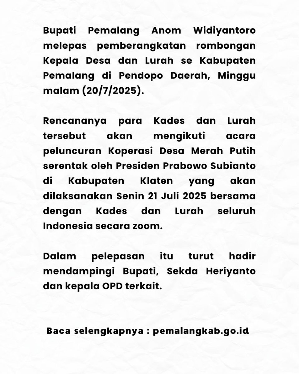 Pemberangkatan Rombongan Kepala Desa dan Lurah SE Kabupaten Pemalang di halaman Pendopo, Minggu (20/7/2025)