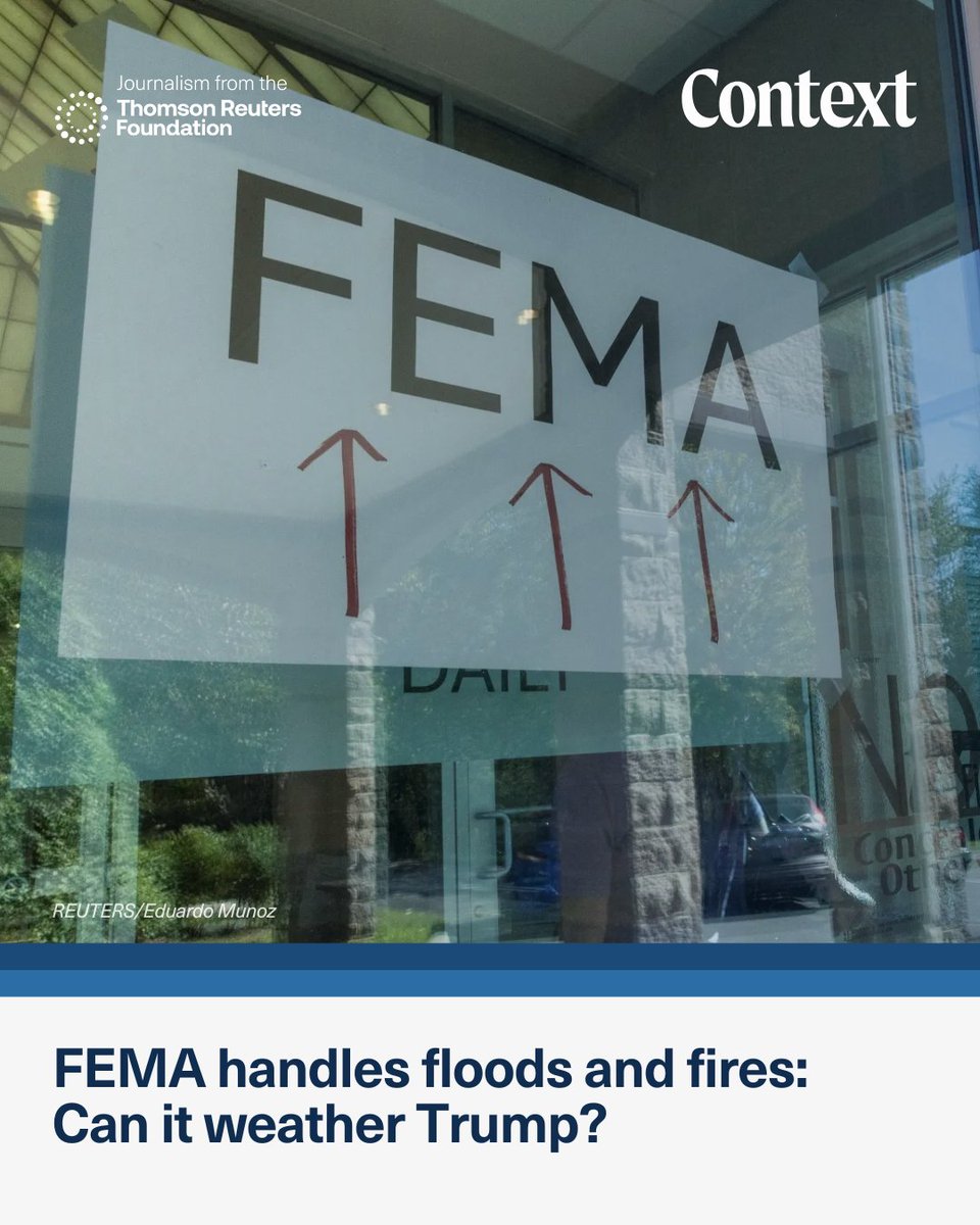 ContextNewsroom's tweet image. The US faces record hurricanes, wildfires & floods—putting FEMA in the spotlight. Trump’s orders could shift disaster prep to states, risking critical federal support.
✍️ Carey Biron and David Sherfinski reports
🔗 context.news/climate-risks/…