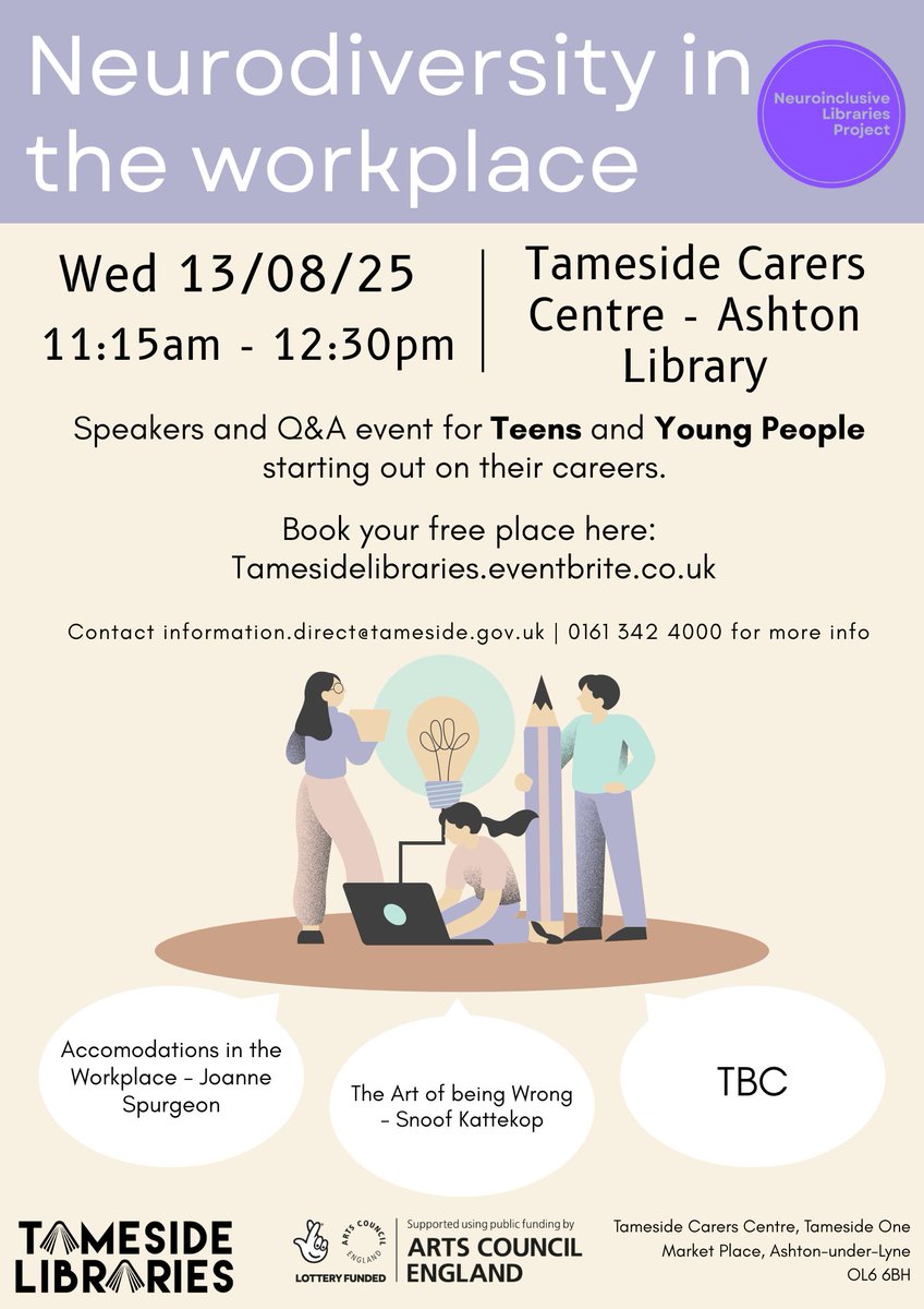 TamesideLibrary's tweet image. Take a look at the Neuroinclusive Libraries events we've got coming up over the nest few months.
eventbrite.com/cc/neuroinclus…
Book now.