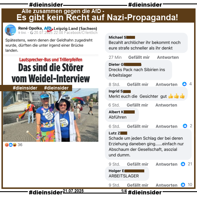 Die_Insider's tweet image. Die #AfD und "ihre" #Meinungsfreiheit!
Was mit Menschen passieren soll, die gegen die #AfD protestieren, seht ihr in den Kommentaren! #OmasGegenRechts
#LautGegenNazis #AfDVerbot #Sommerinterview
#KeineWiederholung #EinmalWarSchonEinmalZuviel
#GemeinsamGegenHass #DieInsider