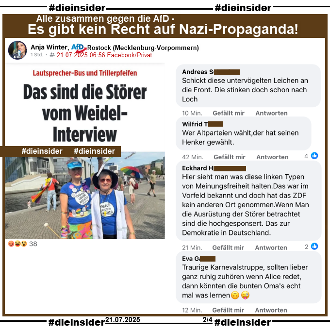Die_Insider's tweet image. Die #AfD und "ihre" #Meinungsfreiheit!
Was mit Menschen passieren soll, die gegen die #AfD protestieren, seht ihr in den Kommentaren! #OmasGegenRechts
#LautGegenNazis #AfDVerbot #Sommerinterview
#KeineWiederholung #EinmalWarSchonEinmalZuviel
#GemeinsamGegenHass #DieInsider