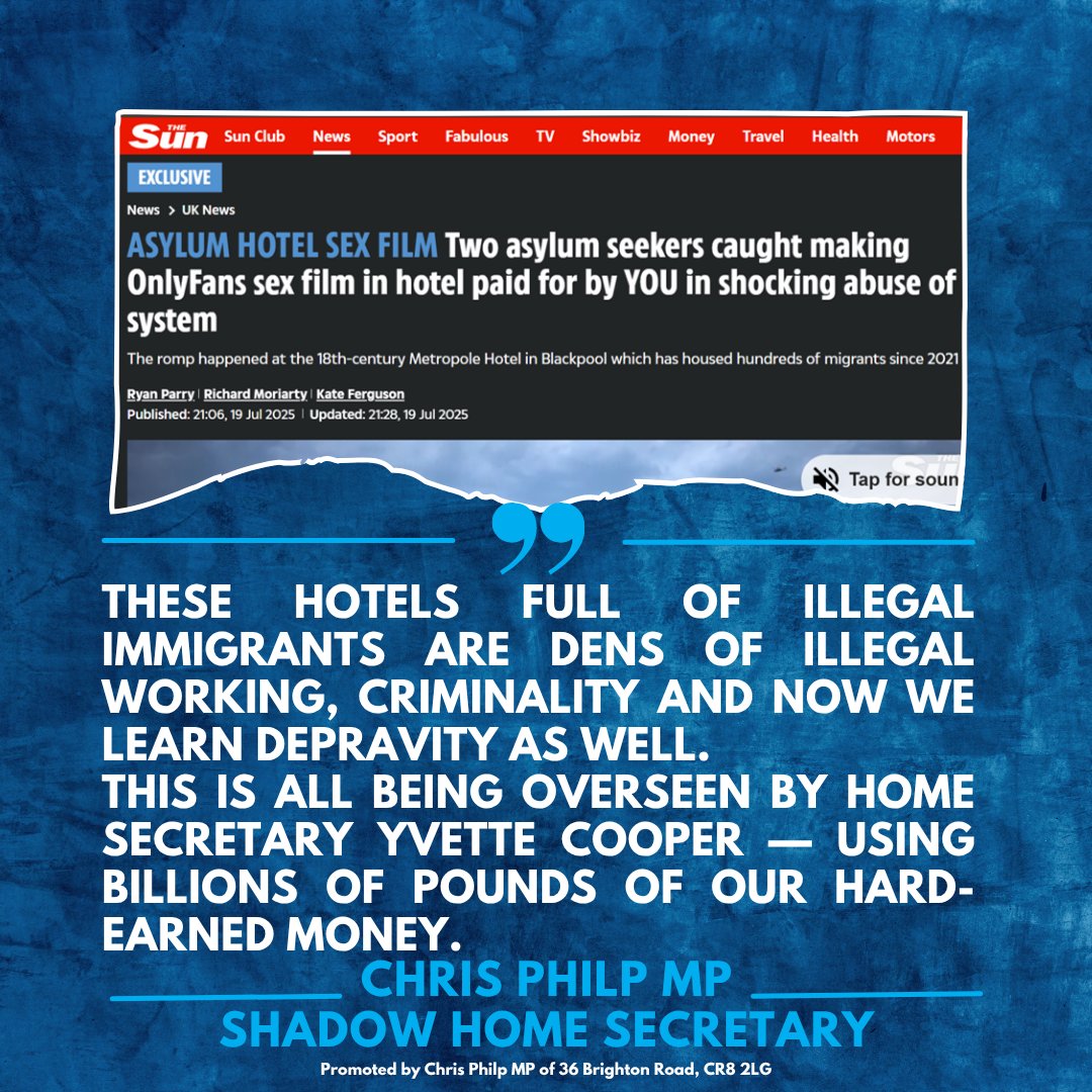 CPhilpOfficial's tweet image. These hotels full of illegal immigrants are dens of illegal working, criminality and now we learn depravity as well.
This is all being overseen by Home Secretary Yvette Cooper — using billions of Pounds of our hard-earned money.
thesun.co.uk/news/35926942/…
@TheSun @SunPolitics…