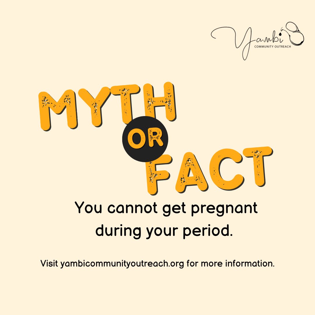 YambiCommunity's tweet image. Think you know the answer? Many people believe this myth, but the truth might surprise you! While it’s less likely, pregnancy can still happen because sperm can survive in the body for several days. Knowing the facts helps you take charge of your reproductive health.#PeriodFacts