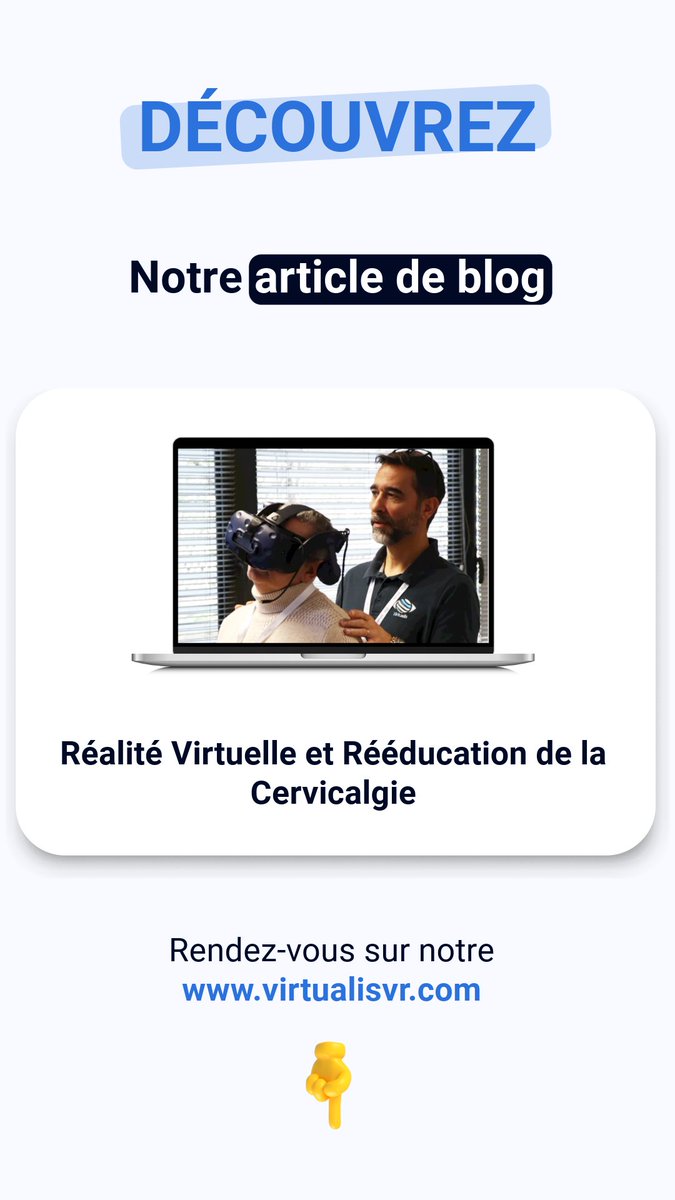 La #VR est un outil complémentaire pertinent à la pratique du Kinésithérapeute. Elle vous permettra de réaliser en moins d'une minute l'évaluation cervicale.
Découvrez-en plus dans notre article 🔗 bit.ly/BlogVirtualisVR