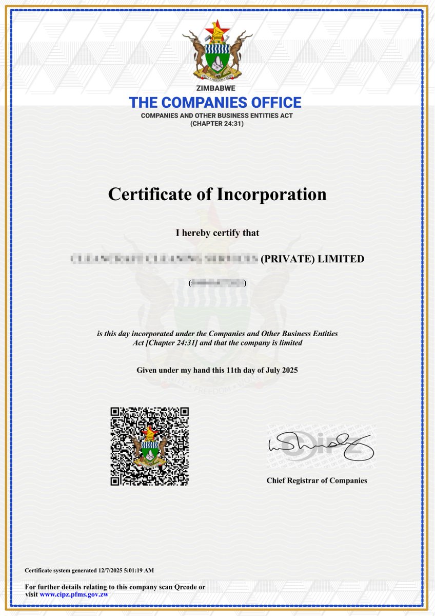 zimpricecheck's tweet image. Our US$170 "Bank" Company Registration package is designed to help you hit the ground running! 🚀
This package includes all the essential documents you need to open a bank account, such as:
- Company Registration
- Tax Clearance
- Free Basic Logo (check out our past work…