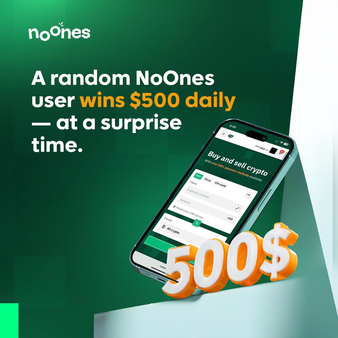 🚨 Win $500 DAILY on NoOnes! 💸

Just make a trade — that’s it.
Every trade = 1 entry. No KYC. No stress.
Winner gets paid directly to their NoOnes wallet.

Your $500 moment could be today.
Sign up 👉 noones.app/?r=SAmarilyn

#NoOnes #CryptoGiveaway #BuiltForNoOnes