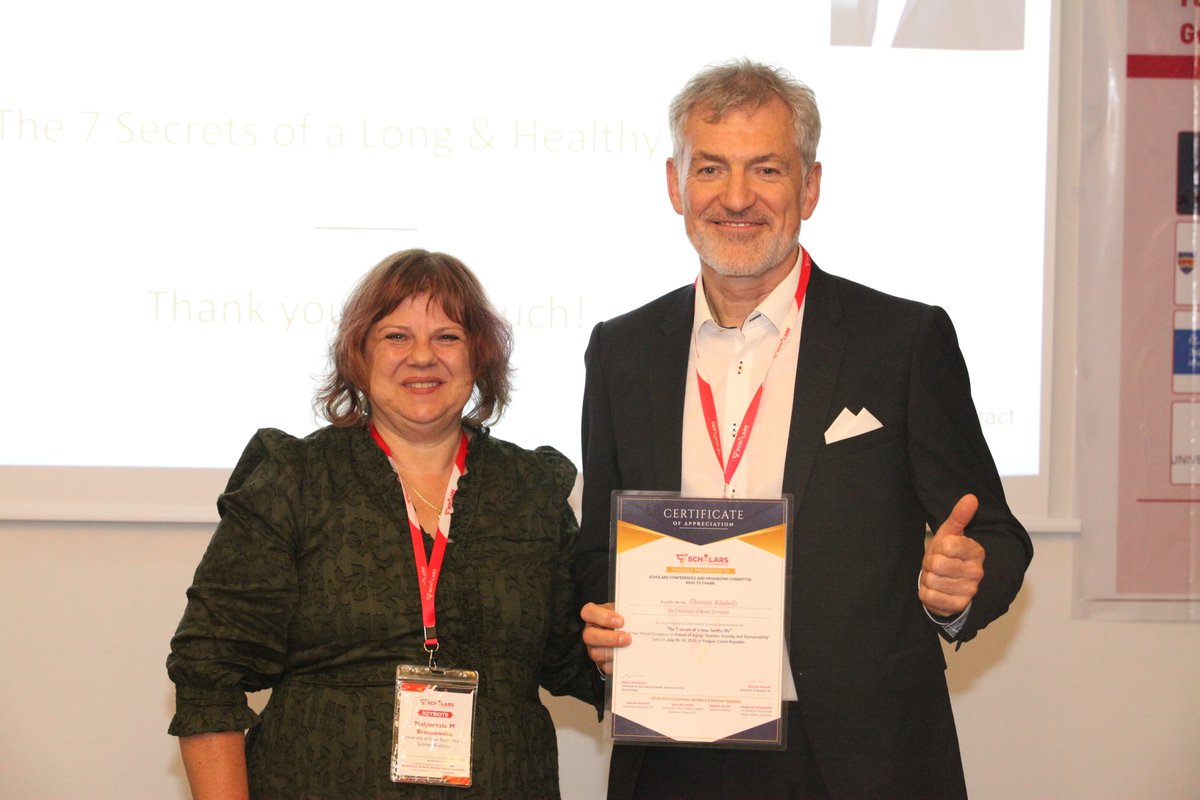 ConferenceAging's tweet image. 🔬 WCFA 2025 Glimpses | Keynote Speaker Spotlight
We&apos;re thrilled to feature Dr. Thomas Klaholz (Univ. of Bonn 🇩🇪), who revealed “7 Secrets of a Long, Healthy Life” at #WCFA2025!

Upcoming Event: WCFA 2026 🔗scholarsconferences.com/aging-geriatri…

@ScholarsConfer1