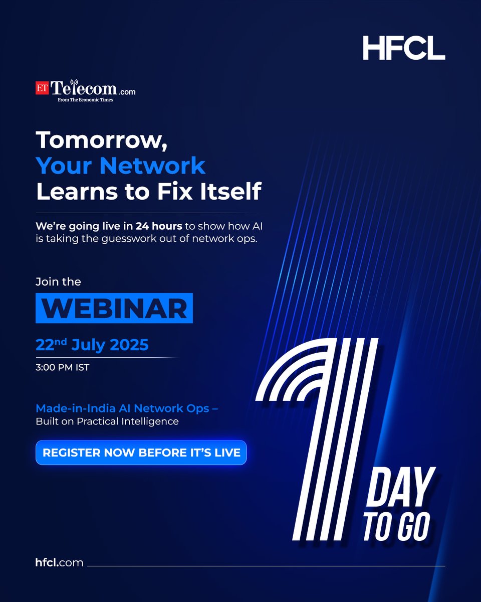 Only 1 day to go!

Tomorrow, we show you how AI can fix in seconds what used to take hours.
From automated troubleshooting to self-healing networks, this isn’t future talk. It’s already happening.
📅 22nd July | 🕒 3:00 PM IST

🎯 Topic: Made-in-India AI Network Ops – Built on