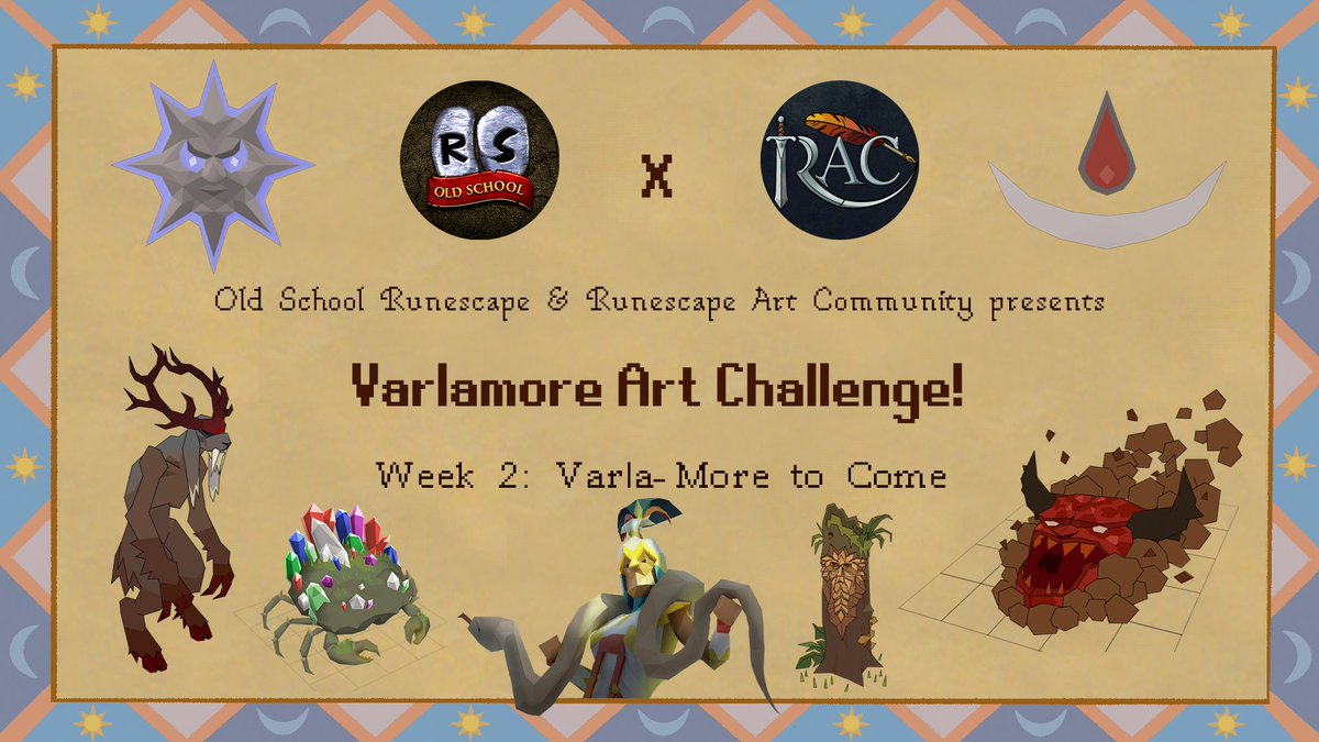 RsArtCommunity's tweet image. 🌙As the sun sets for Week 1 of the #VarlamoreArtChallenge , Week 2 now rises on the horizon! ☀️
The new theme is “Varla-More To Come” -- create some art inspired by teasers, blogs, and concepts for Varlamore: Part 3!
🎨Check out discord.gg/runescapeartco… for more info!