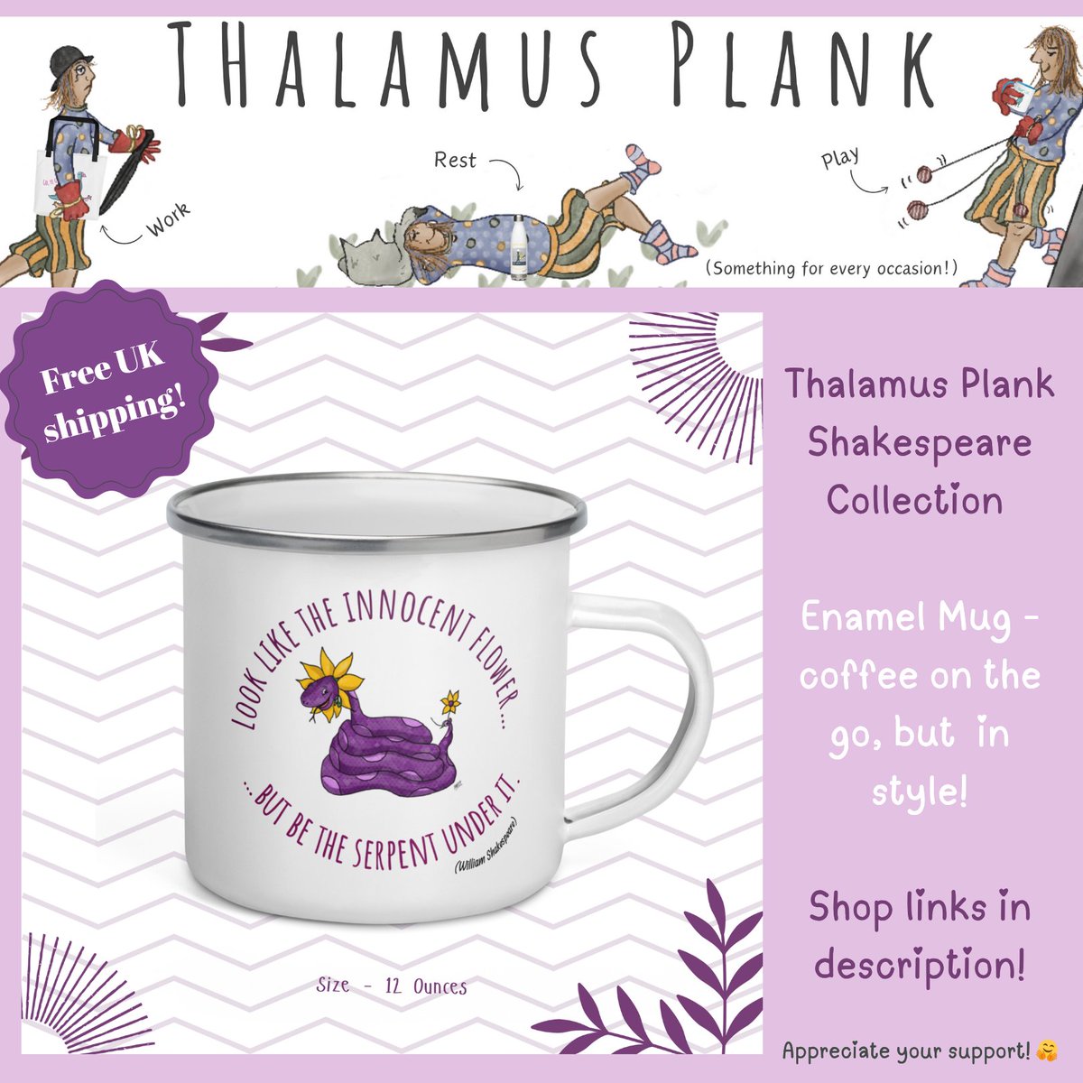 🌟🌟🌟 Featuring in the Thalamus Plank store today is.... 🥁🥁🥁
'Innocent flower...' enamel mug from the TP Shakespeare Collection! 

To visit my shop please click on either of the links below:
thalamusplank.co.uk
etsy.com/shop/ThalamusP…

Thank you! 🤗
#Shakespeare 
#travel
