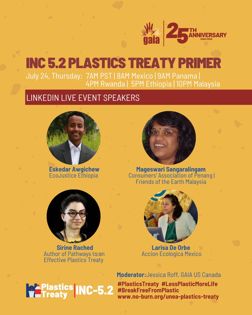 2 weeks ahead of the start of INC-5.2, our expert panel of negotiators, frontline leaders, and experts will discuss what's at stake at the Geneva negotiations for our Plastics Treaty Primer. 

This essential briefing will feature:
✅Member Delegates from Rwanda and Panama