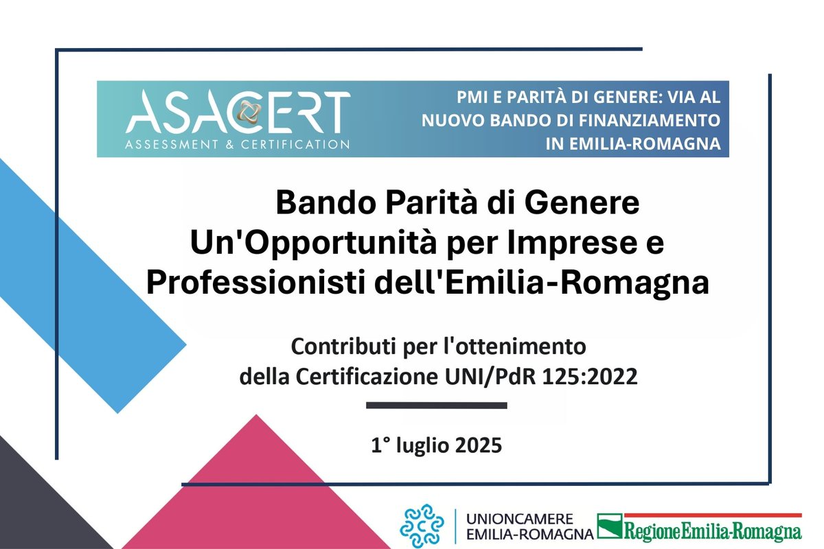 📣 PMI e liberi prof: in Emilia-Romagna è attivo il nuovo bando per la Certificazione della #ParitàdiGenere!
Serve un preventivo da ente accreditato come ASACERT | SB.
Non perdere gli incentivi 👉bit.ly/4kPPY10
#certificazione #PMI #BandoEmiliaRomagna #UNI125