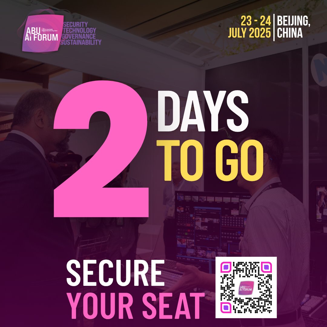 Only 2 days to go until the ABU AI Forum 2025 in Beijing, China — where the brightest minds in media, tech, and policy come together to explore how AI is reshaping our world.

🎟️ Time’s running out – secure your place today:
🔗 abu.org.my/aiforum

#ABUAiForum2025 #ABU