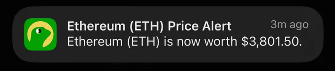 🚨 BREAKING: Il valore di $ETH raggiunge i 3.800 dollari.