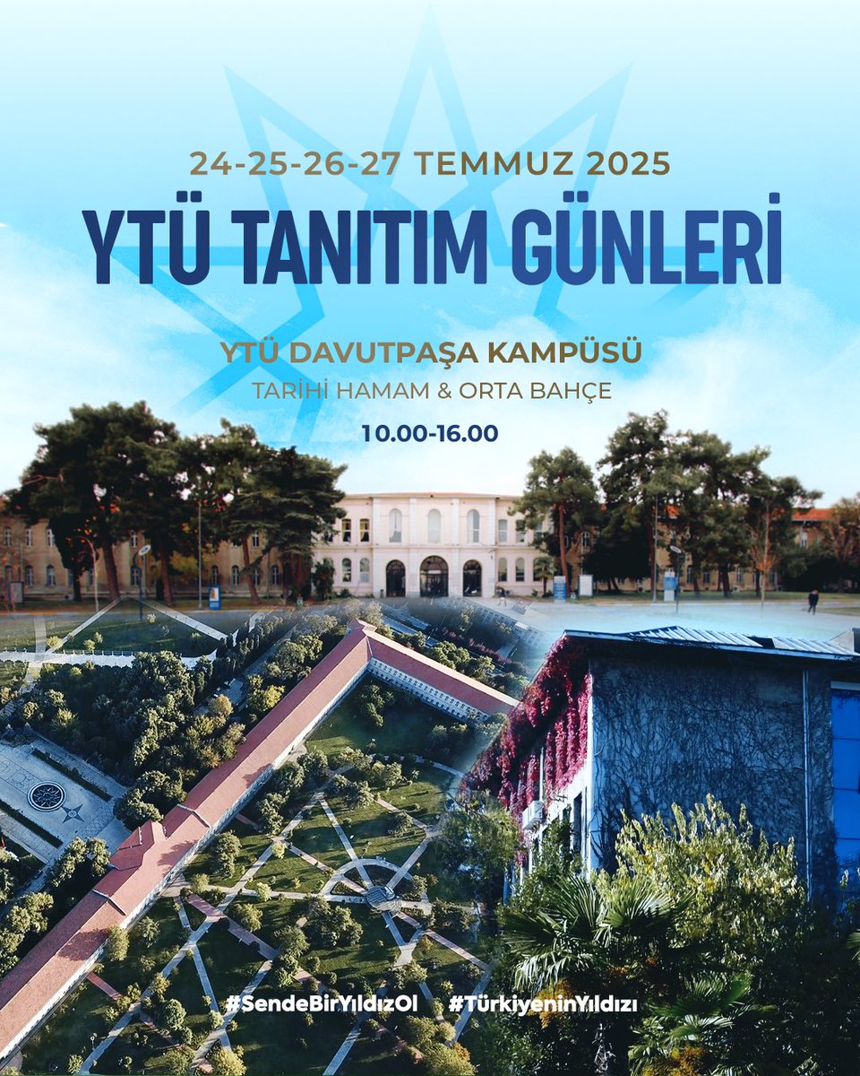 YTÜ 2025 Tanıtım Günleri Başlıyor!

Bilim, teknoloji ve inovasyonun merkezinde yer alan Yıldız Teknik Üniversitesi, seni ve sevdiklerini Davutpaşa Kampüsü’ne bekliyor. 

📍 YTÜ’nün fakülte ve bölümlerini yerinde keşfet
🤝 Tarihi Hamam’da akademisyenlerle birebir görüş
🤖 Orta