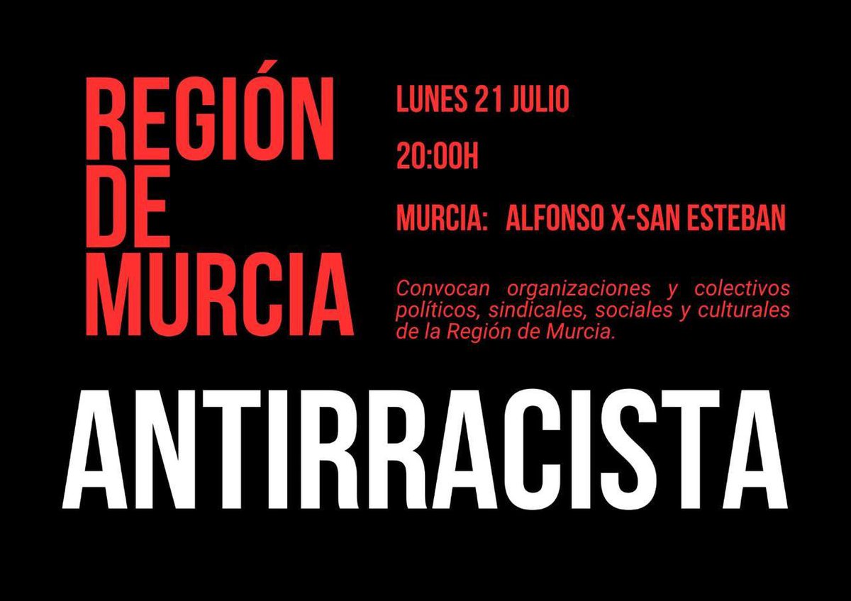 UGT Migraciones (@ugtmigraciones) on Twitter photo 📢Hoy estaremos con los compañeros y compañeras de <a href="/UGTMurcia/">UGT Región de Murcia</a> y con organizaciones sociales, políticas y culturales 💪
#StopRacismo #ParemosElOdio
🛑Contra el racismo y por la convivencia‼️
<a href="/flujandefrias/">Fernando Luján</a> <a href="/lolanagi11/">Lola Navarro</a> <a href="/cescpoch/">Cesc Poch i Ros</a> <a href="/PatriciaRuizUGT/">Patricia Ruiz</a> <a href="/UGTFeminista/">UGT Feminista</a> <a href="/UGTMadrid/">UGT Madrid</a> 📢Hoy estaremos con los compañeros y compañeras de <a href="/UGTMurcia/">UGT Región de Murcia</a> y con organizaciones sociales, políticas y culturales 💪
#StopRacismo #ParemosElOdio
🛑Contra el racismo y por la convivencia‼️
<a href="/flujandefrias/">Fernando Luján</a> <a href="/lolanagi11/">Lola Navarro</a> <a href="/cescpoch/">Cesc Poch i Ros</a> <a href="/PatriciaRuizUGT/">Patricia Ruiz</a> <a href="/UGTFeminista/">UGT Feminista</a> <a href="/UGTMadrid/">UGT Madrid</a>