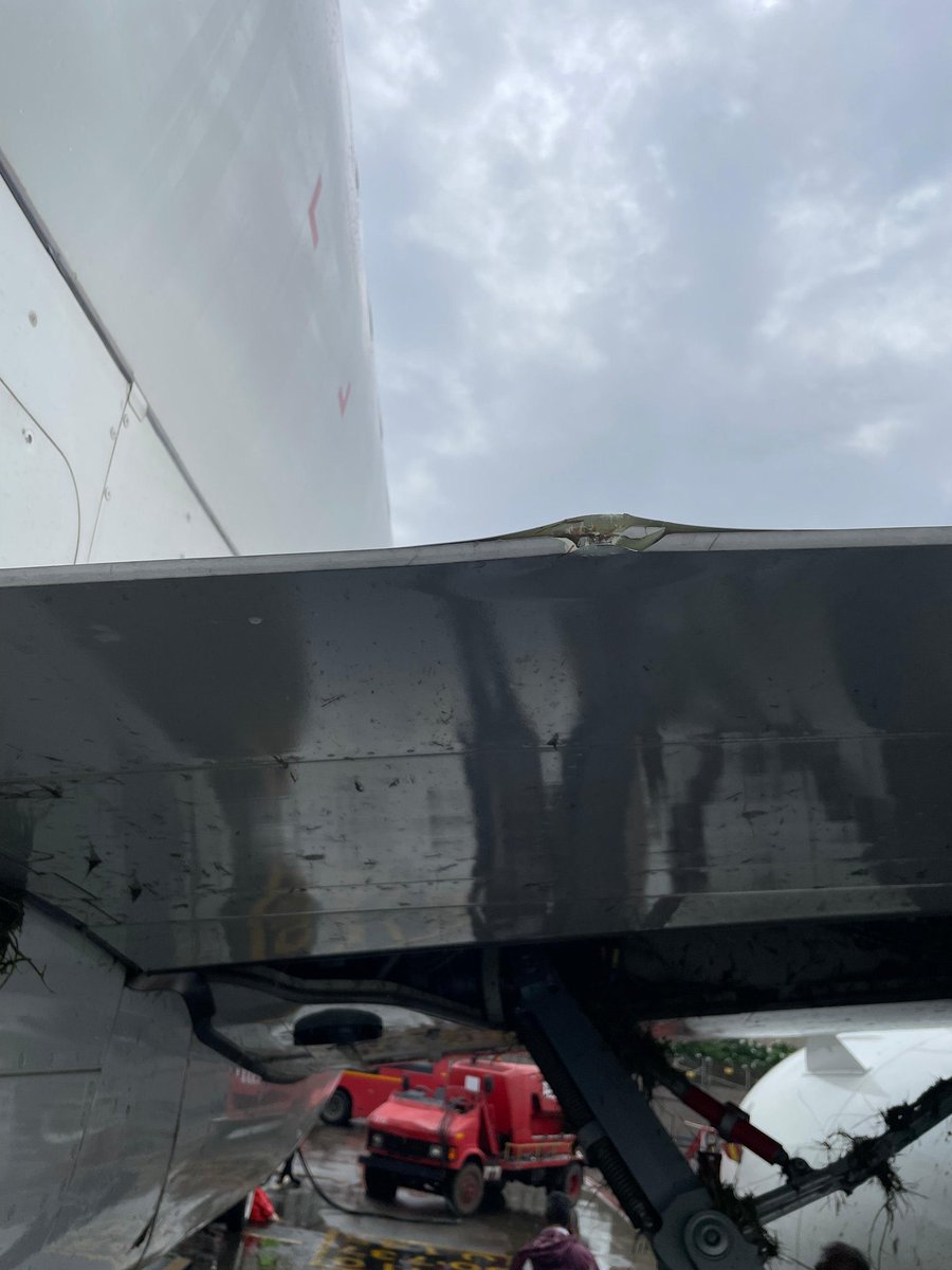 Who are they trying to hoodwink by downplaying this incident?

This type of damage to the engine nacelle and inlet points to a low-altitude bank exceedance — a clear loss of control scenario.

Equally shocking is that the aircraft was taxied to the bay without an external